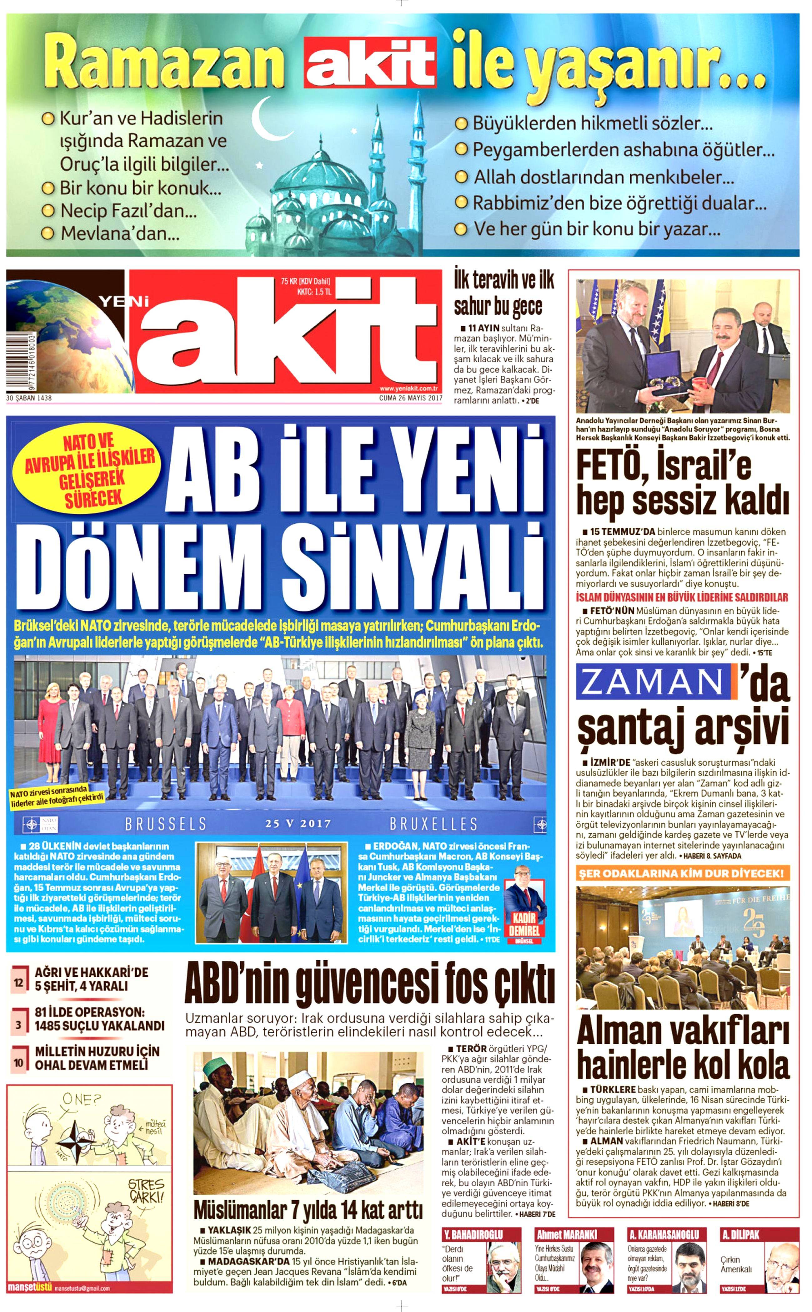 26 Mayıs 2017 Cuma gazete manşetleri - 2