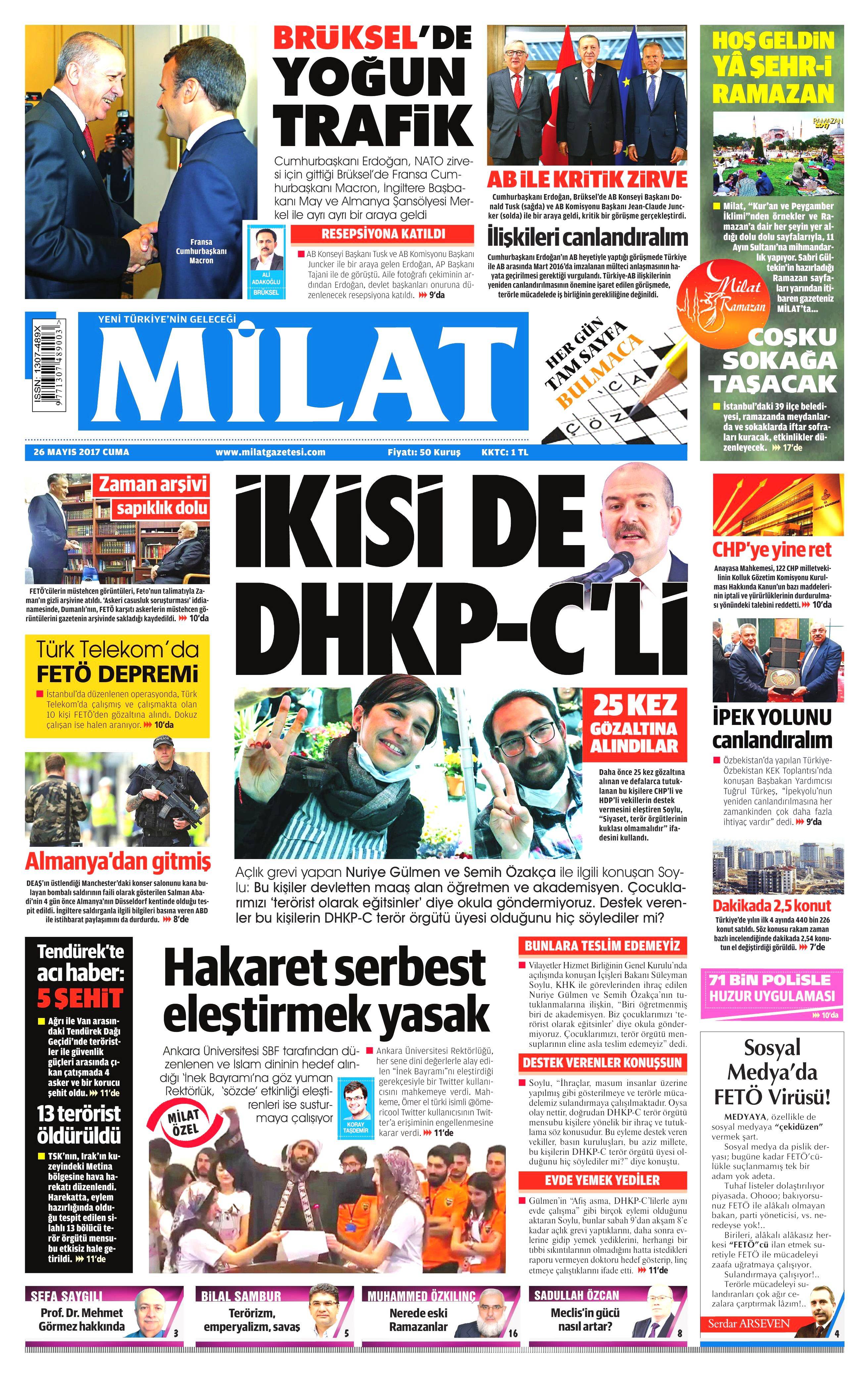 26 Mayıs 2017 Cuma gazete manşetleri - 13