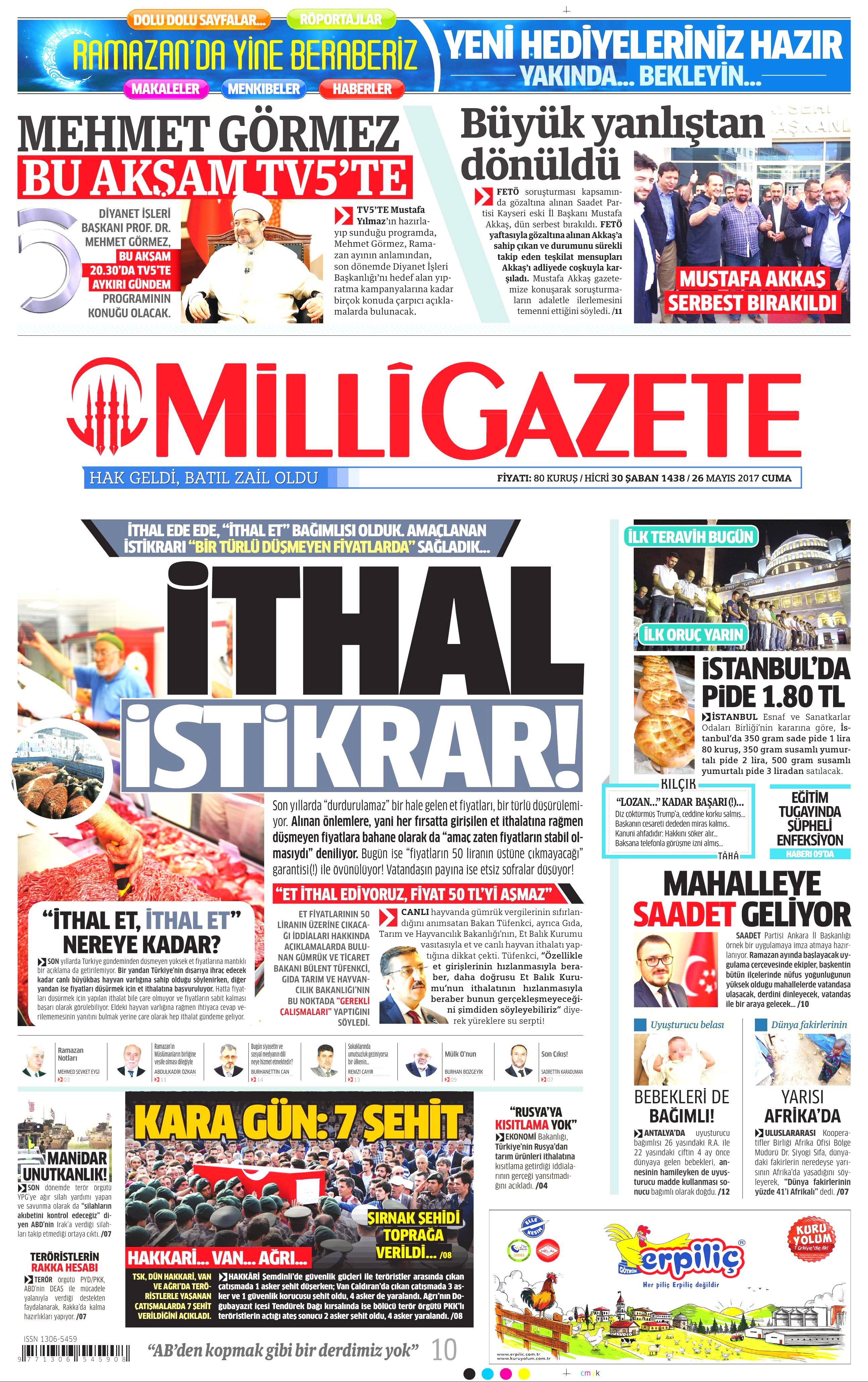 26 Mayıs 2017 Cuma gazete manşetleri - 14