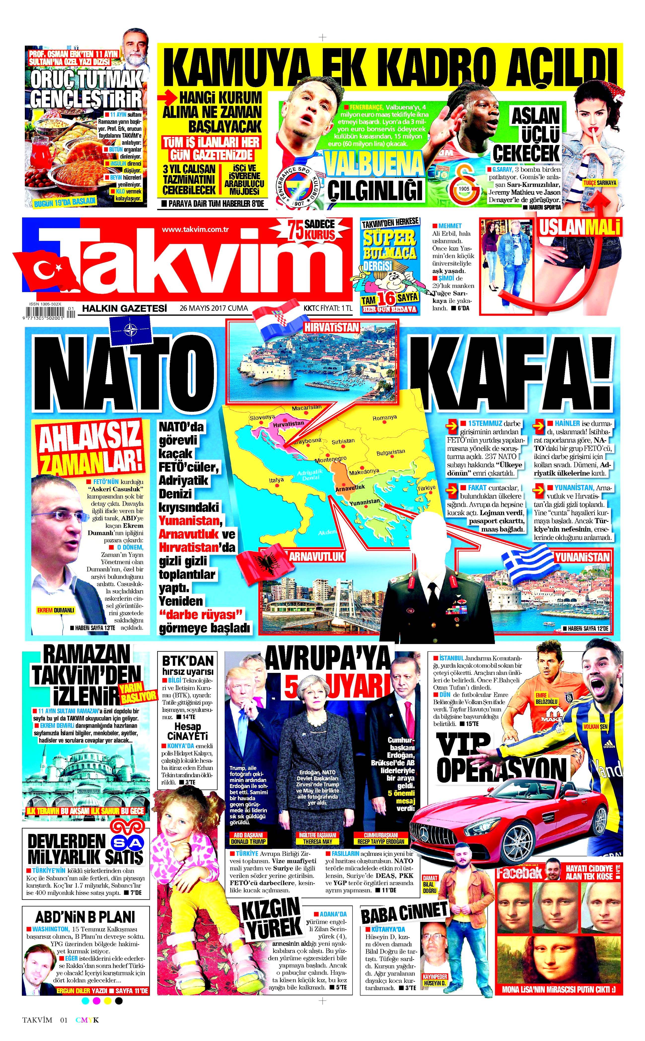 26 Mayıs 2017 Cuma gazete manşetleri - 21