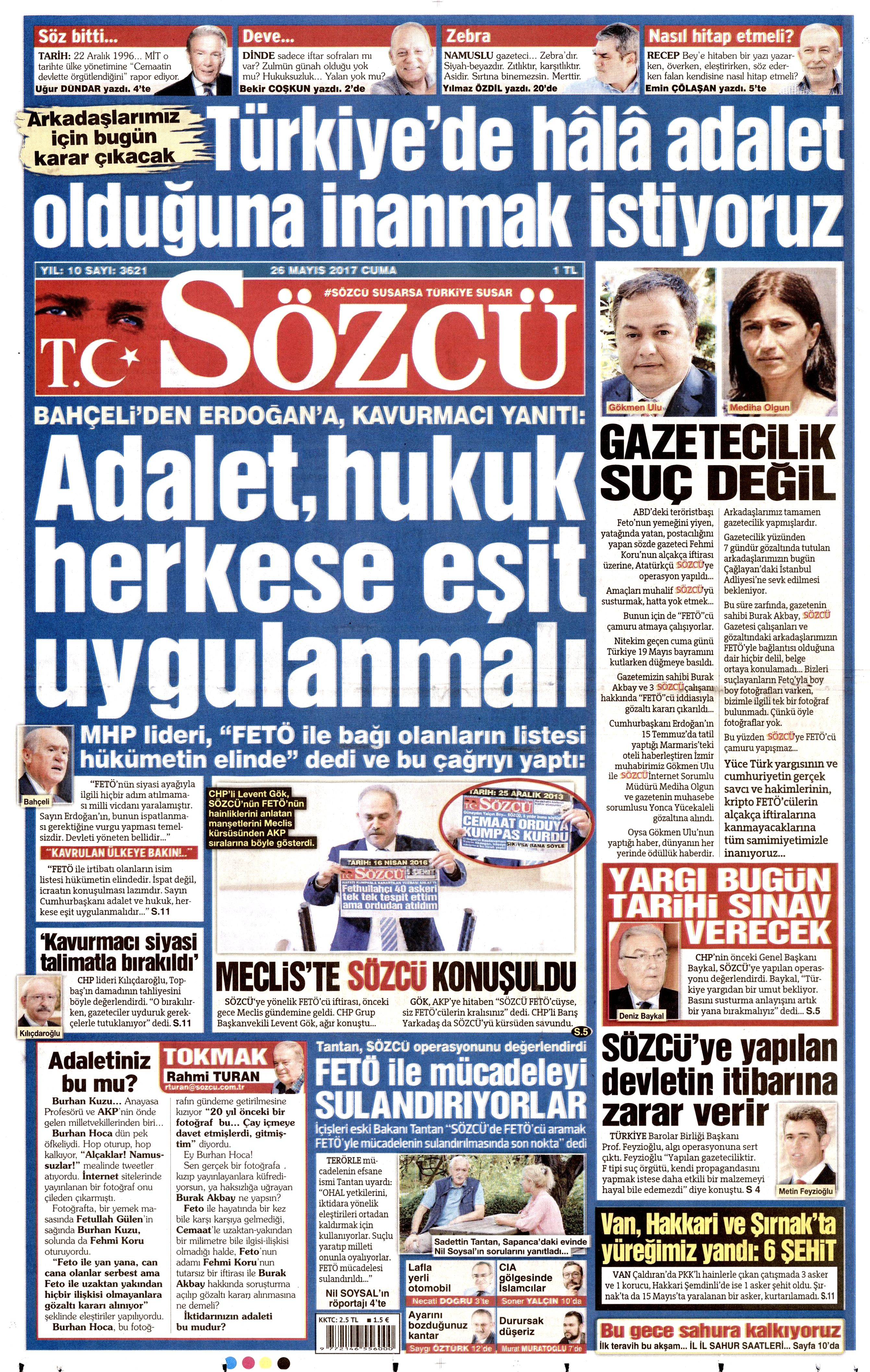 26 Mayıs 2017 Cuma gazete manşetleri - 20