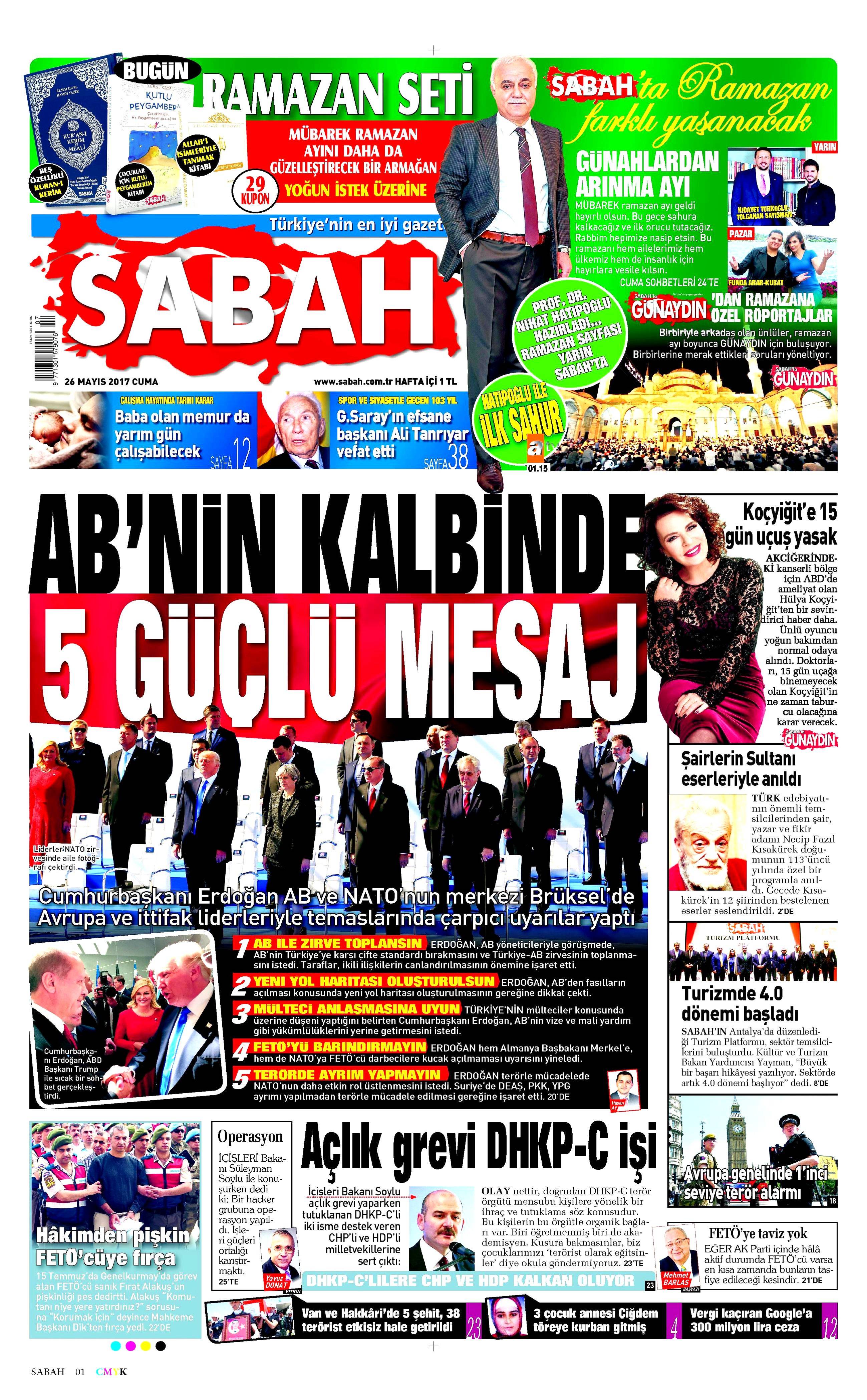 26 Mayıs 2017 Cuma gazete manşetleri - 18