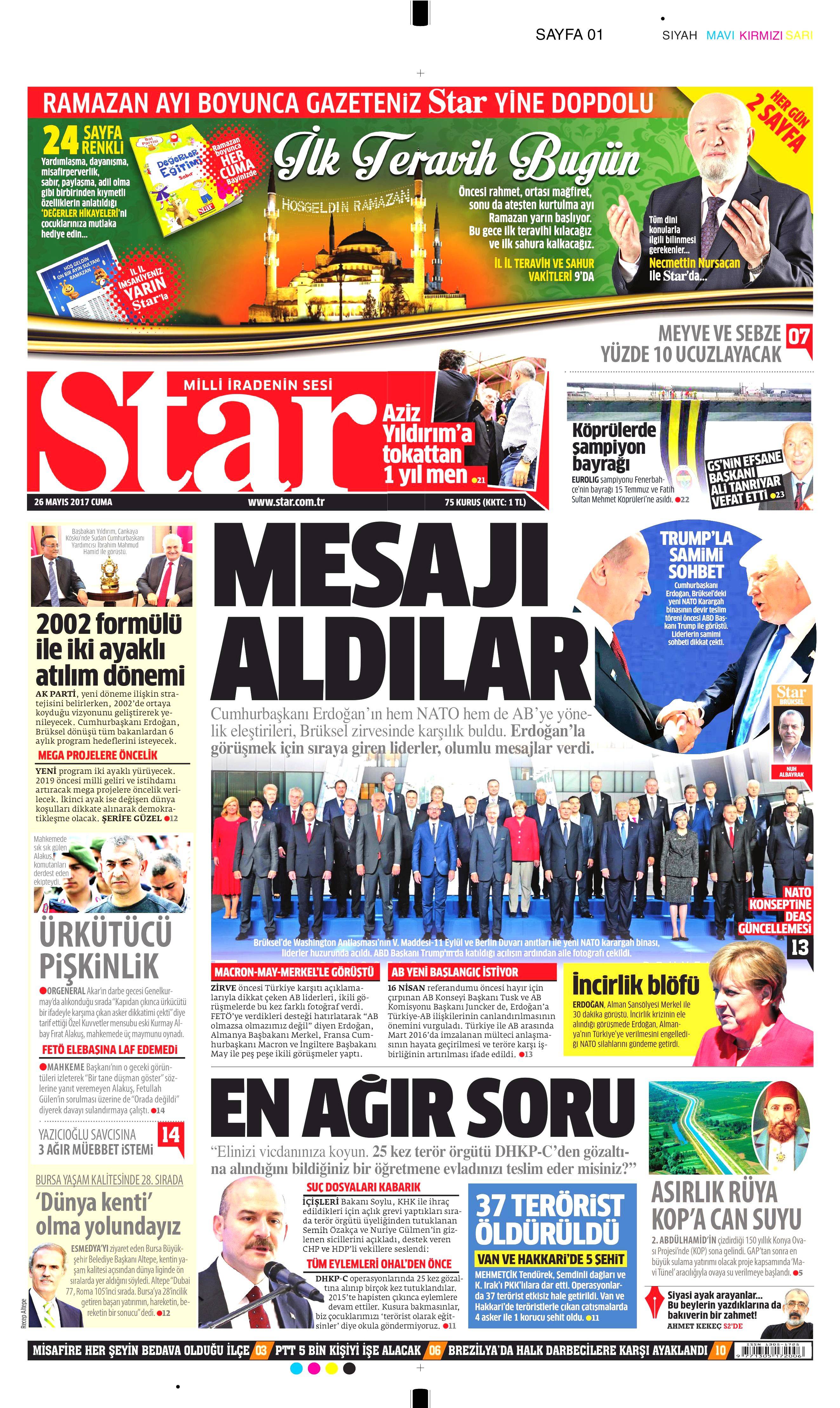 26 Mayıs 2017 Cuma gazete manşetleri - 19
