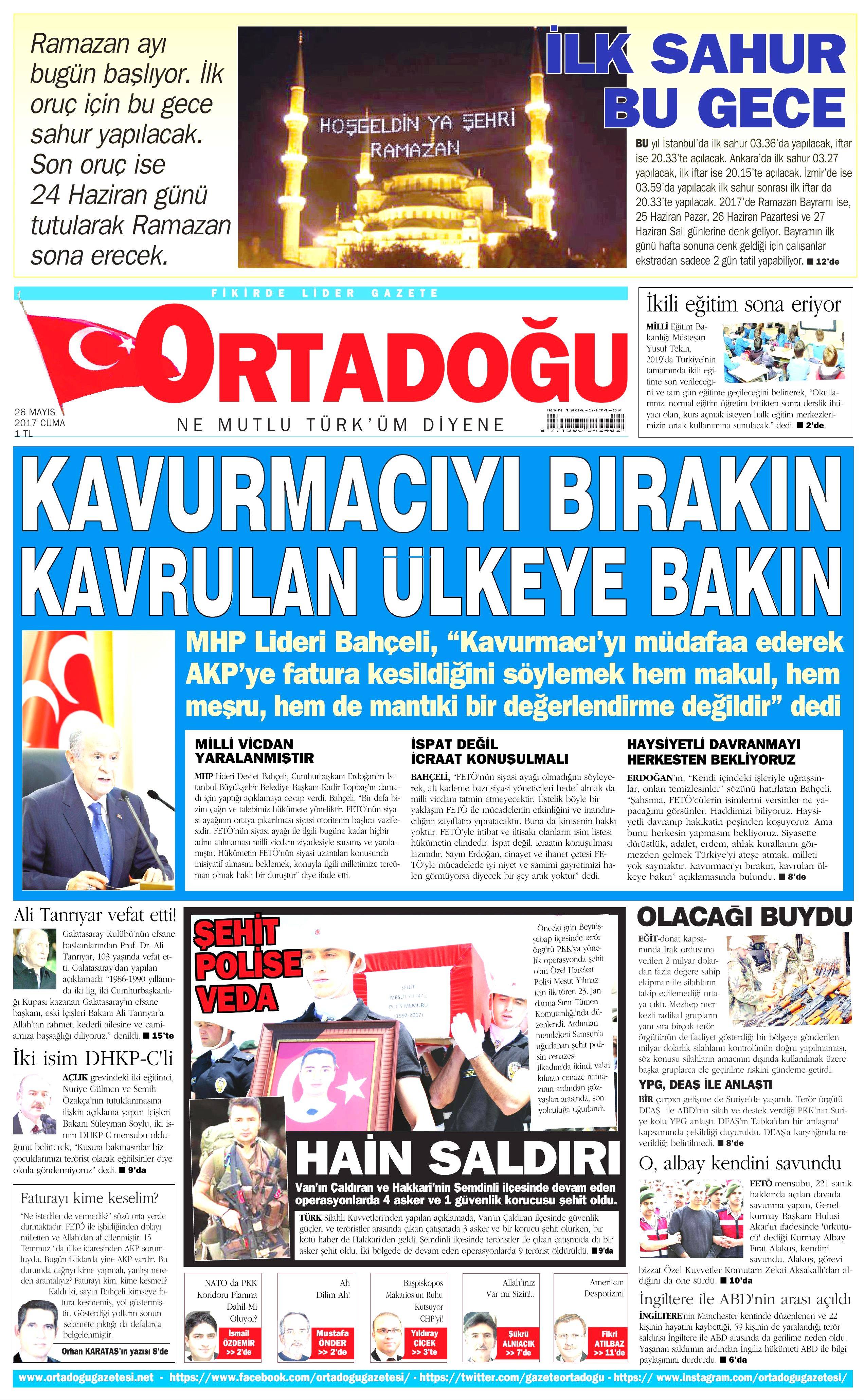 26 Mayıs 2017 Cuma gazete manşetleri - 16