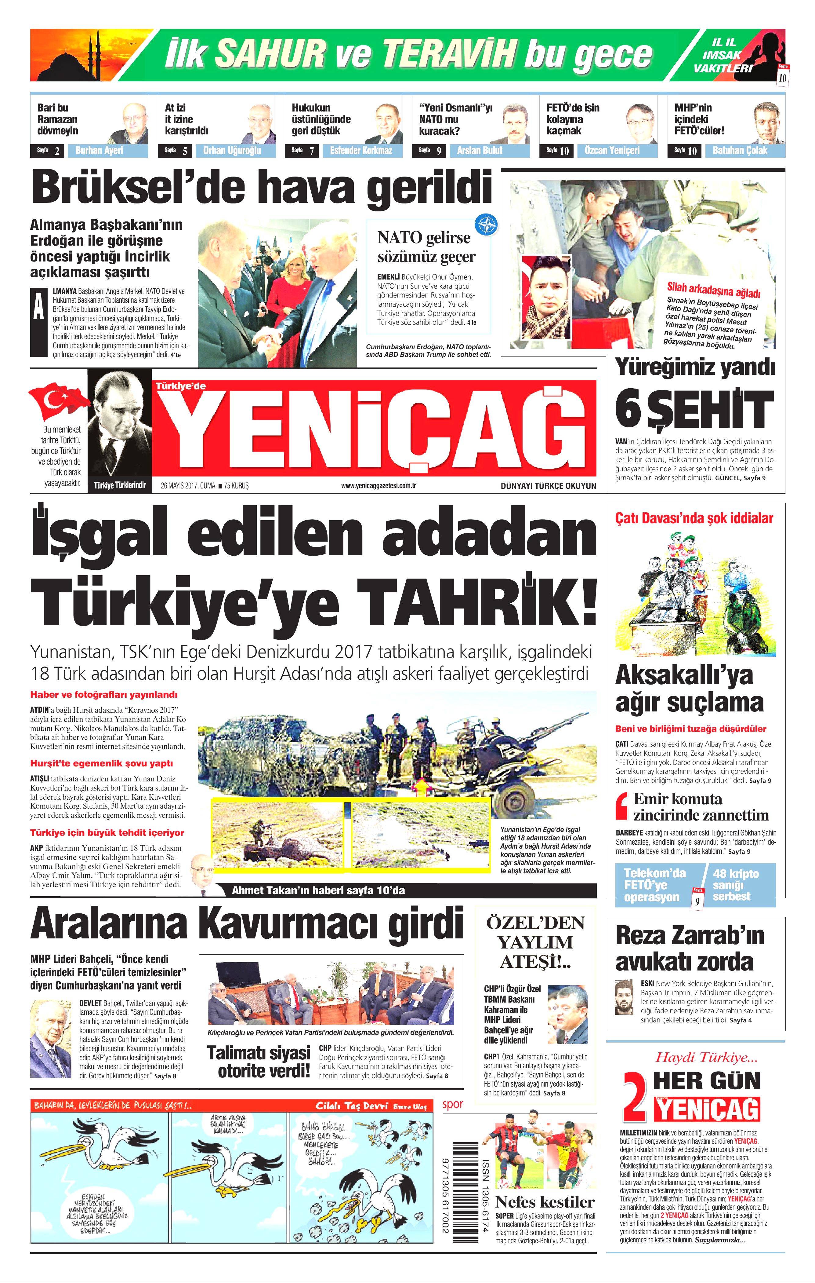 26 Mayıs 2017 Cuma gazete manşetleri - 25