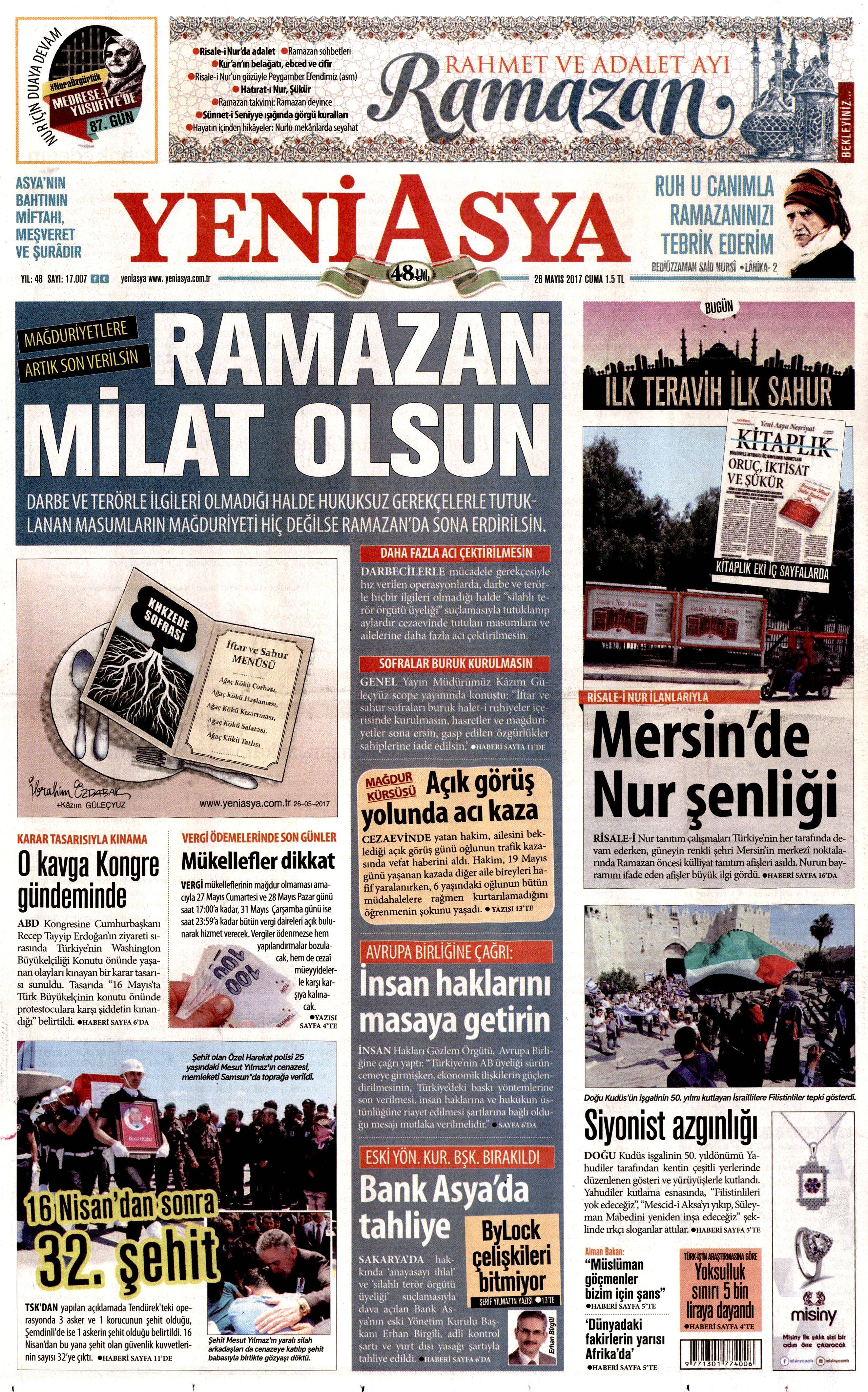 26 Mayıs 2017 Cuma gazete manşetleri - 24
