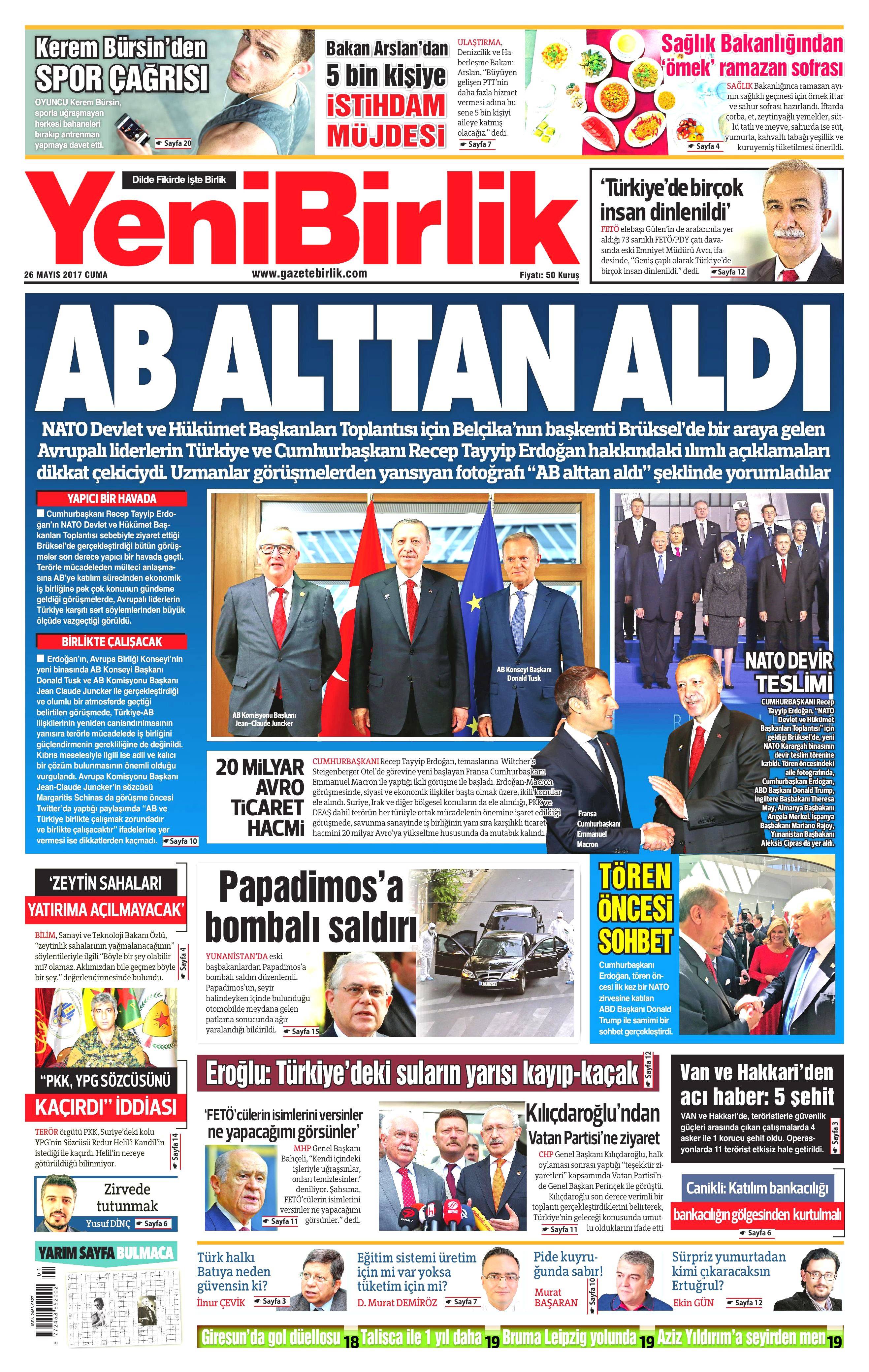 26 Mayıs 2017 Cuma gazete manşetleri - 26