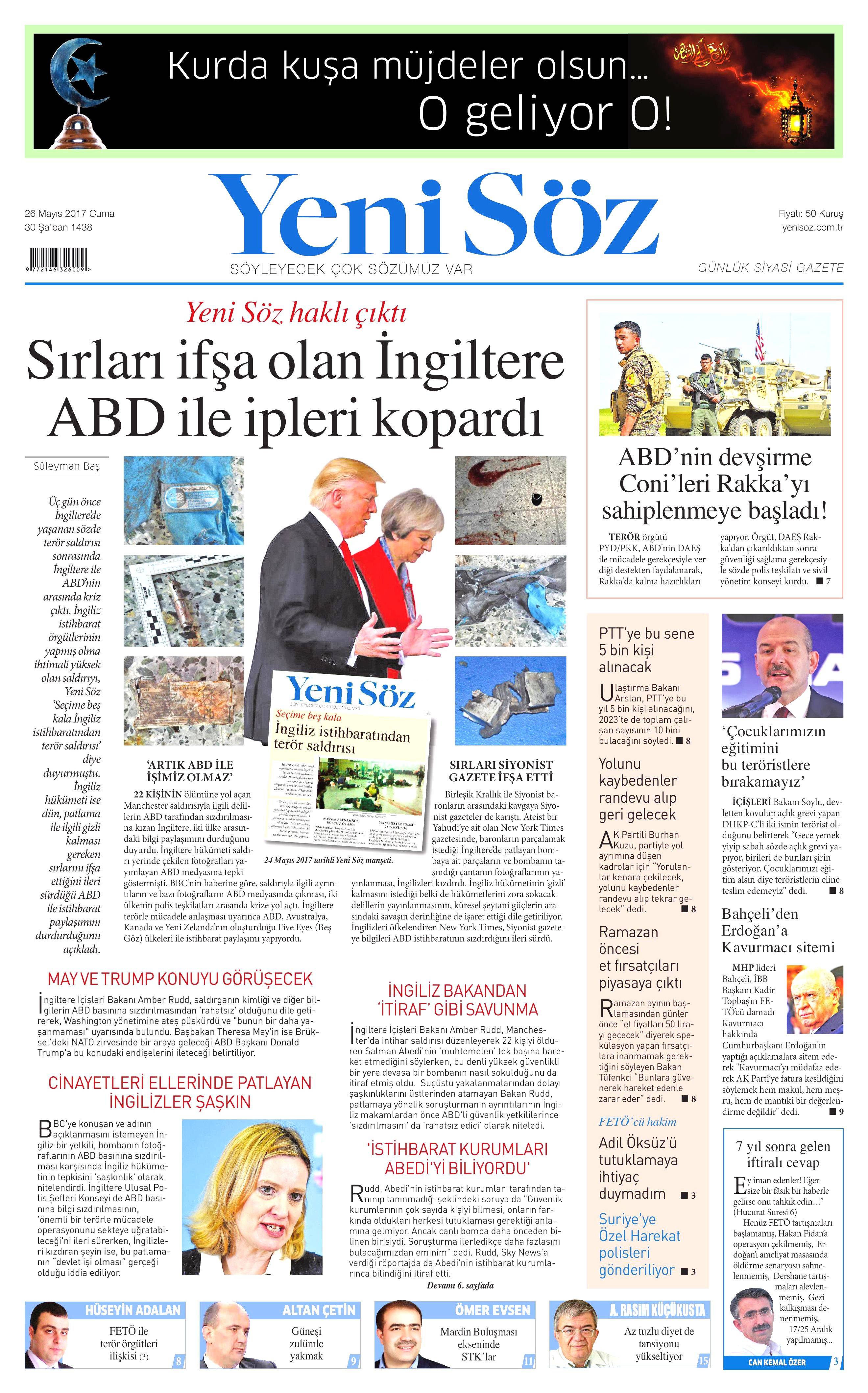 26 Mayıs 2017 Cuma gazete manşetleri - 28