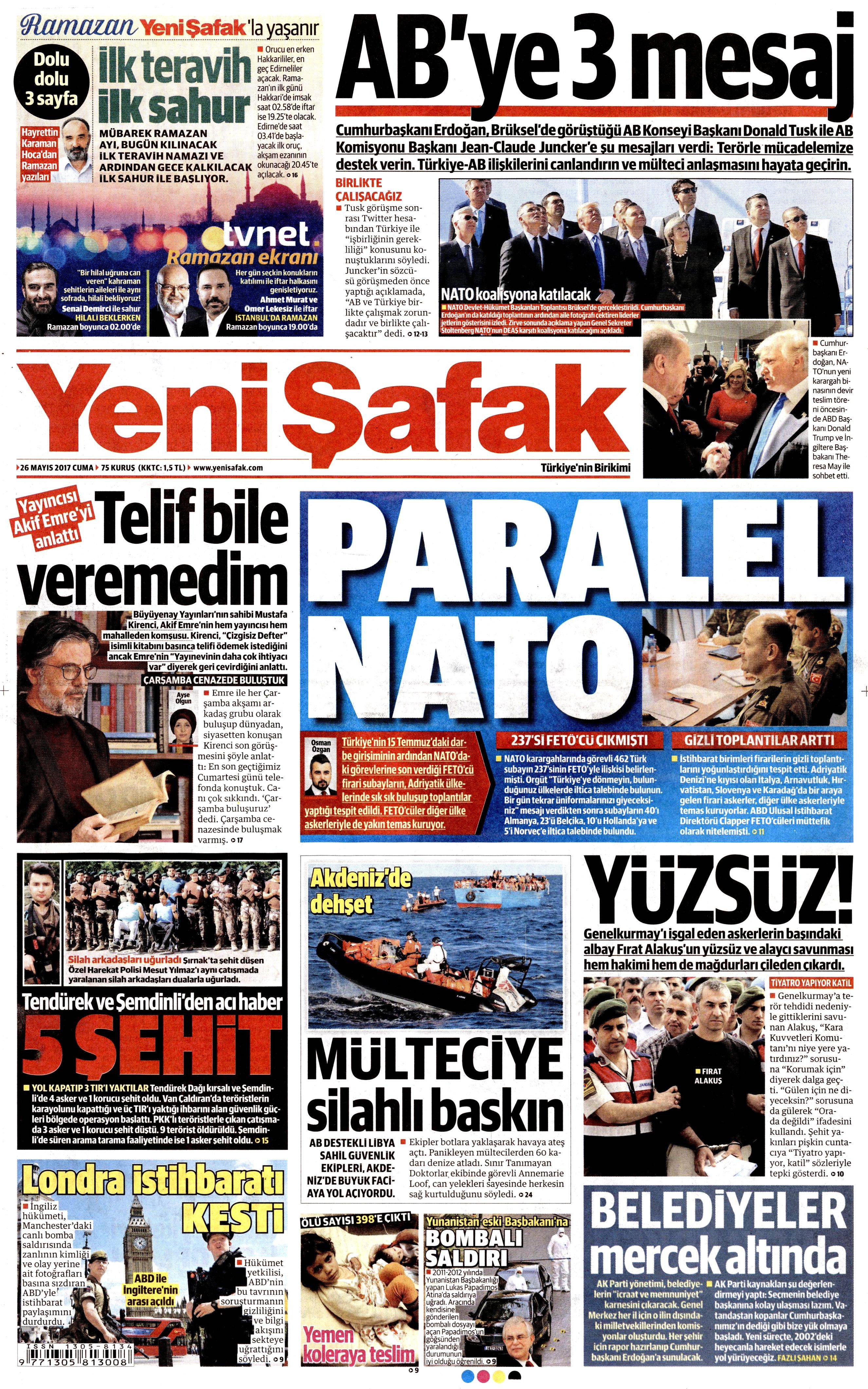 26 Mayıs 2017 Cuma gazete manşetleri - 29