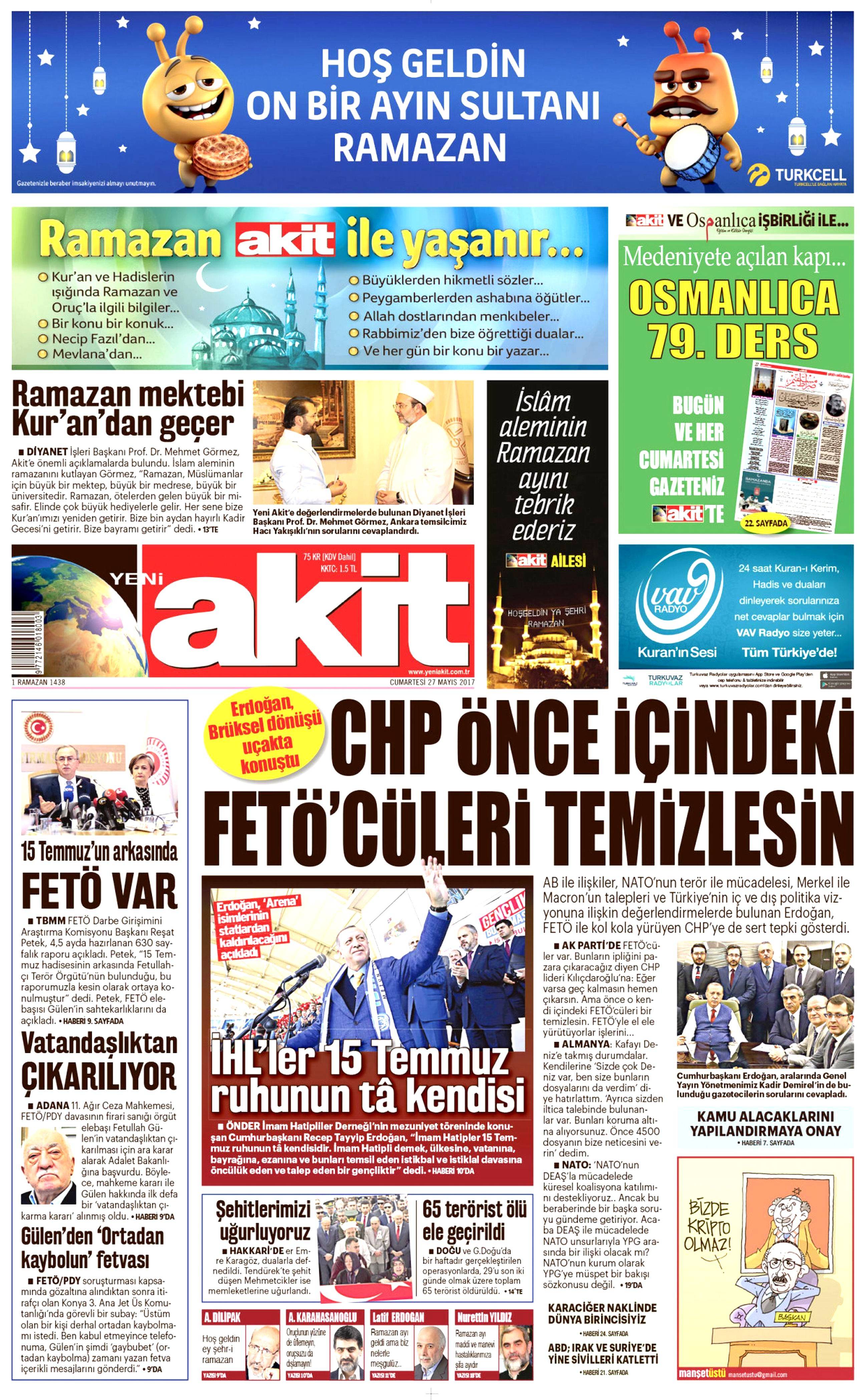 27 Mayıs 2017 Cumartesi gazete manşetleri - 2