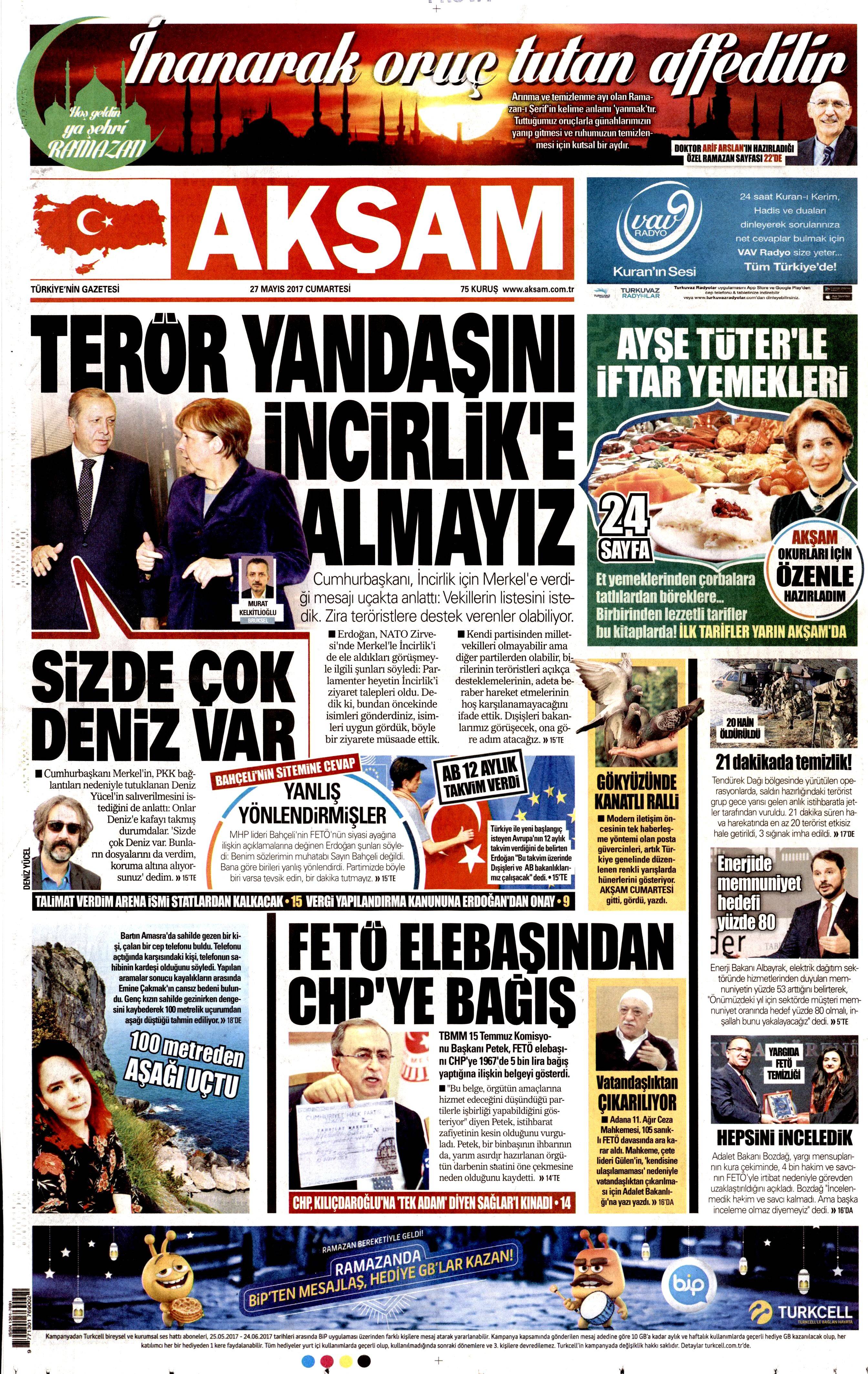 27 Mayıs 2017 Cumartesi gazete manşetleri - 1