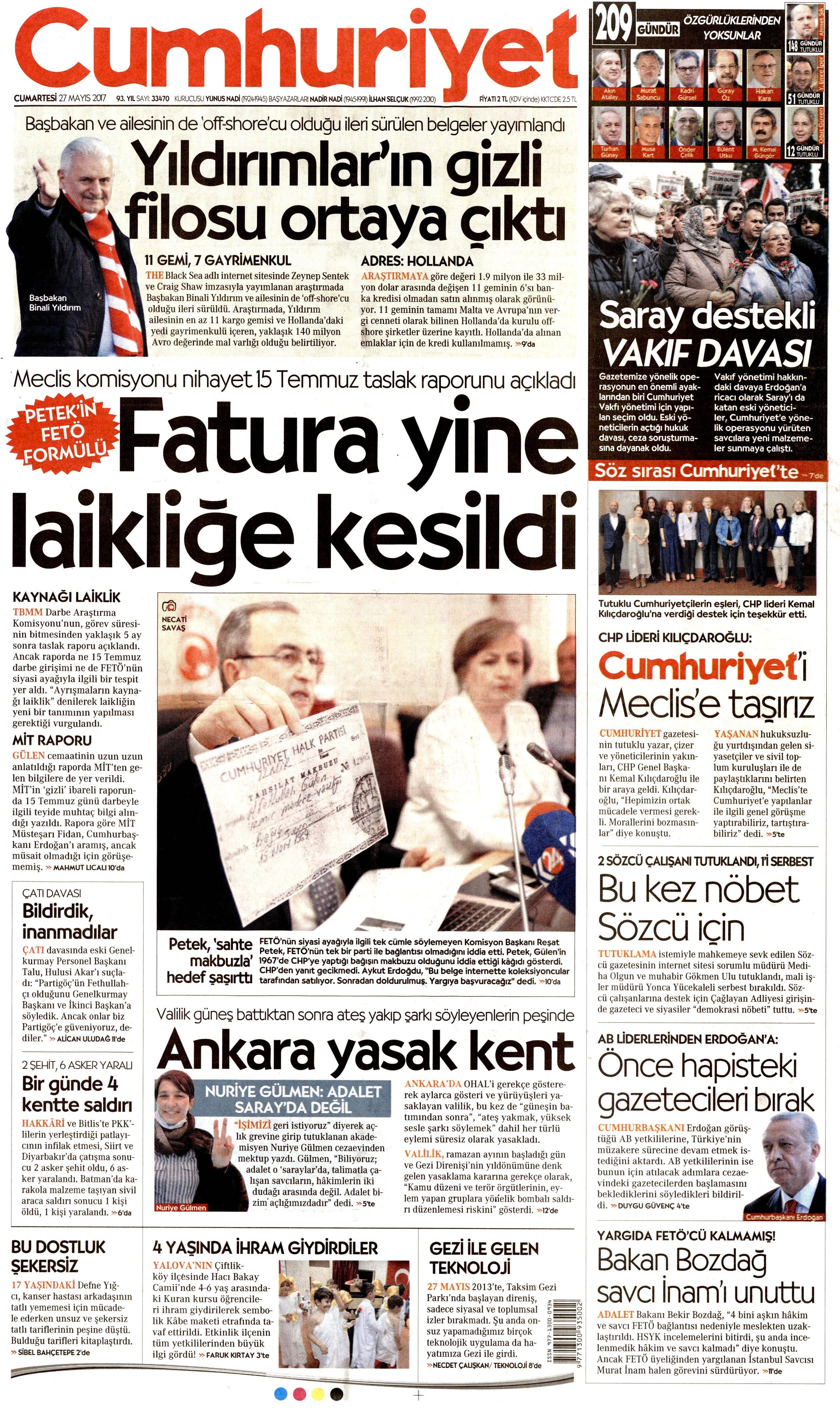 27 Mayıs 2017 Cumartesi gazete manşetleri - 5