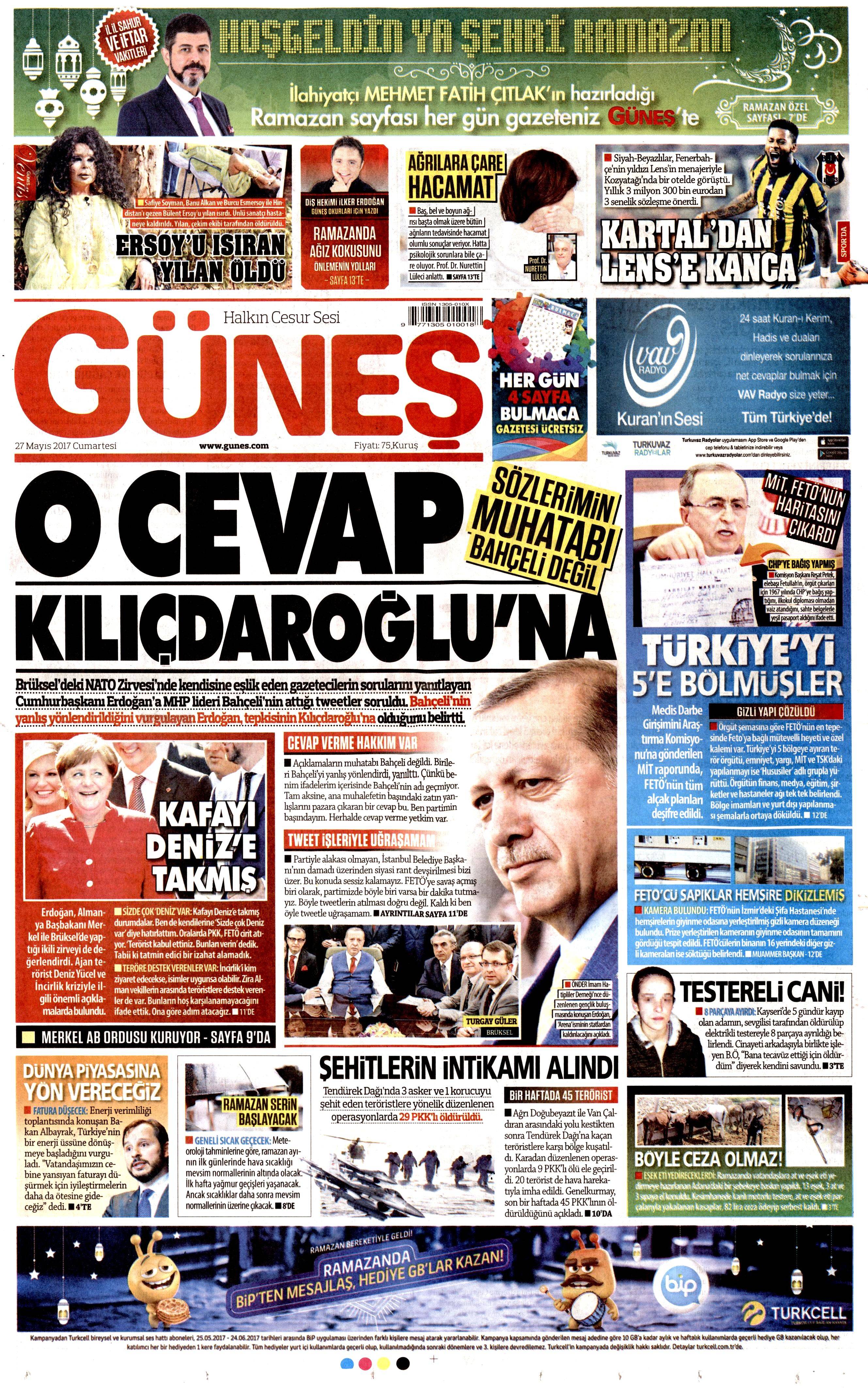 27 Mayıs 2017 Cumartesi gazete manşetleri - 8