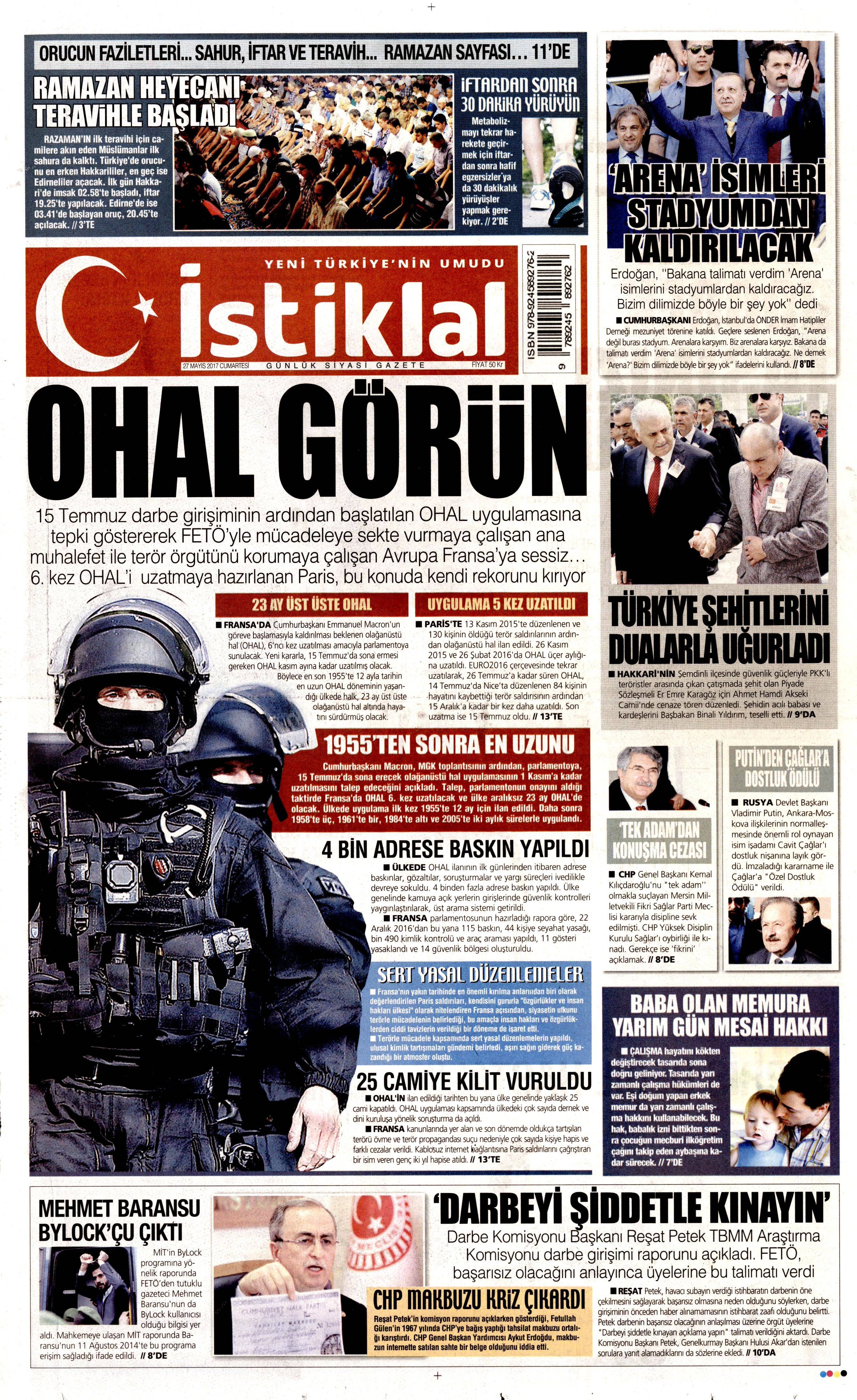 27 Mayıs 2017 Cumartesi gazete manşetleri - 11