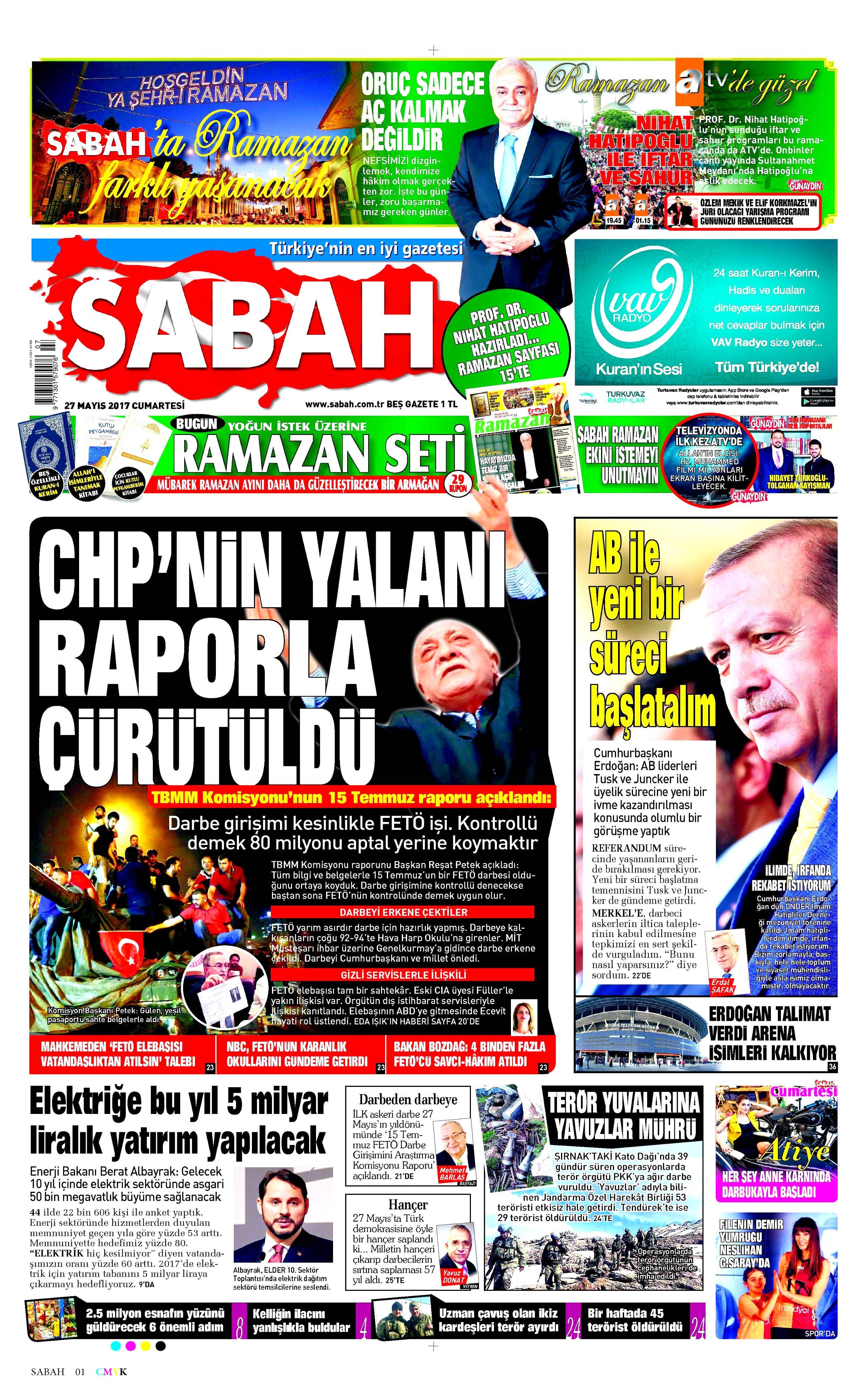 27 Mayıs 2017 Cumartesi gazete manşetleri - 17