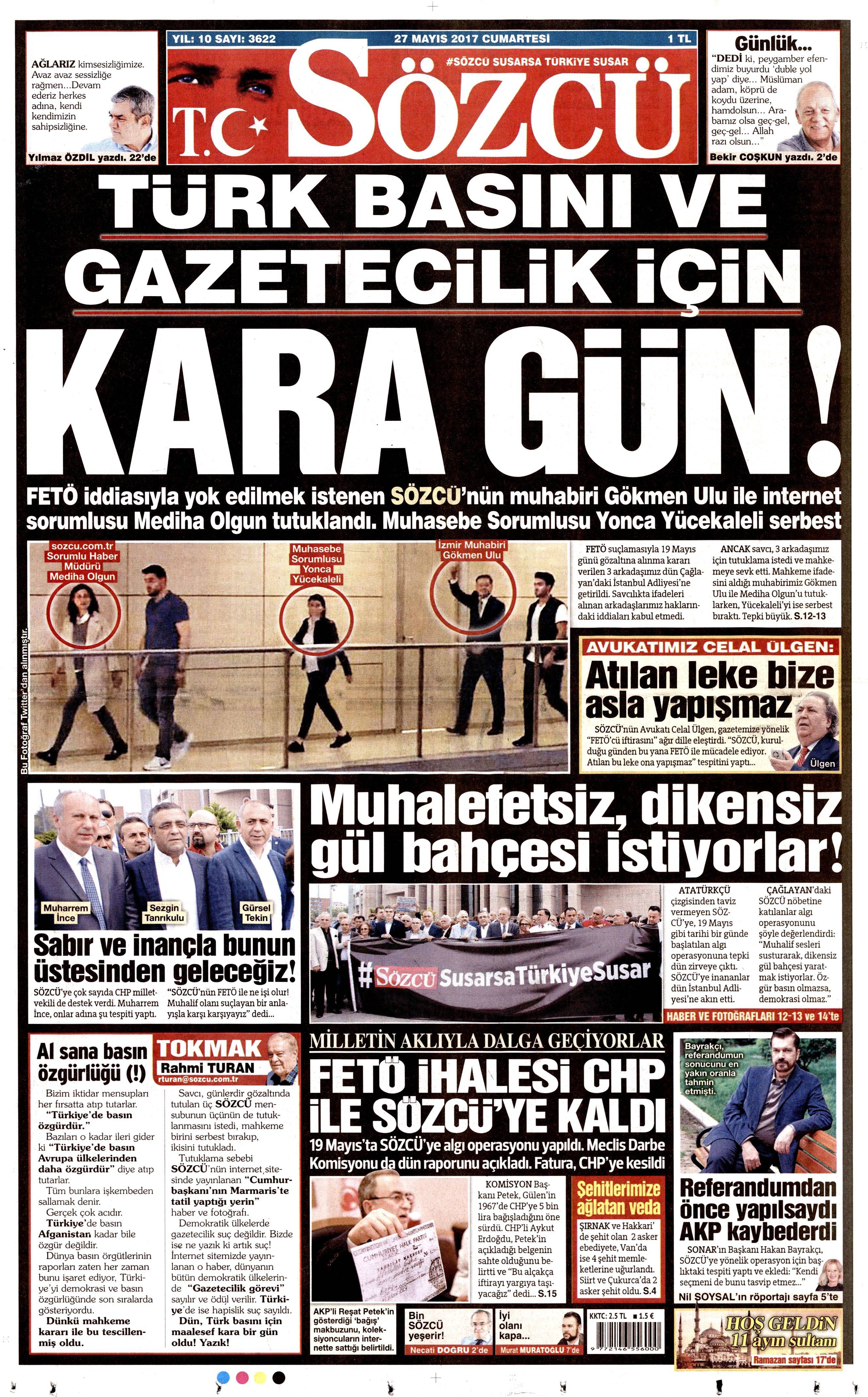 27 Mayıs 2017 Cumartesi gazete manşetleri - 18