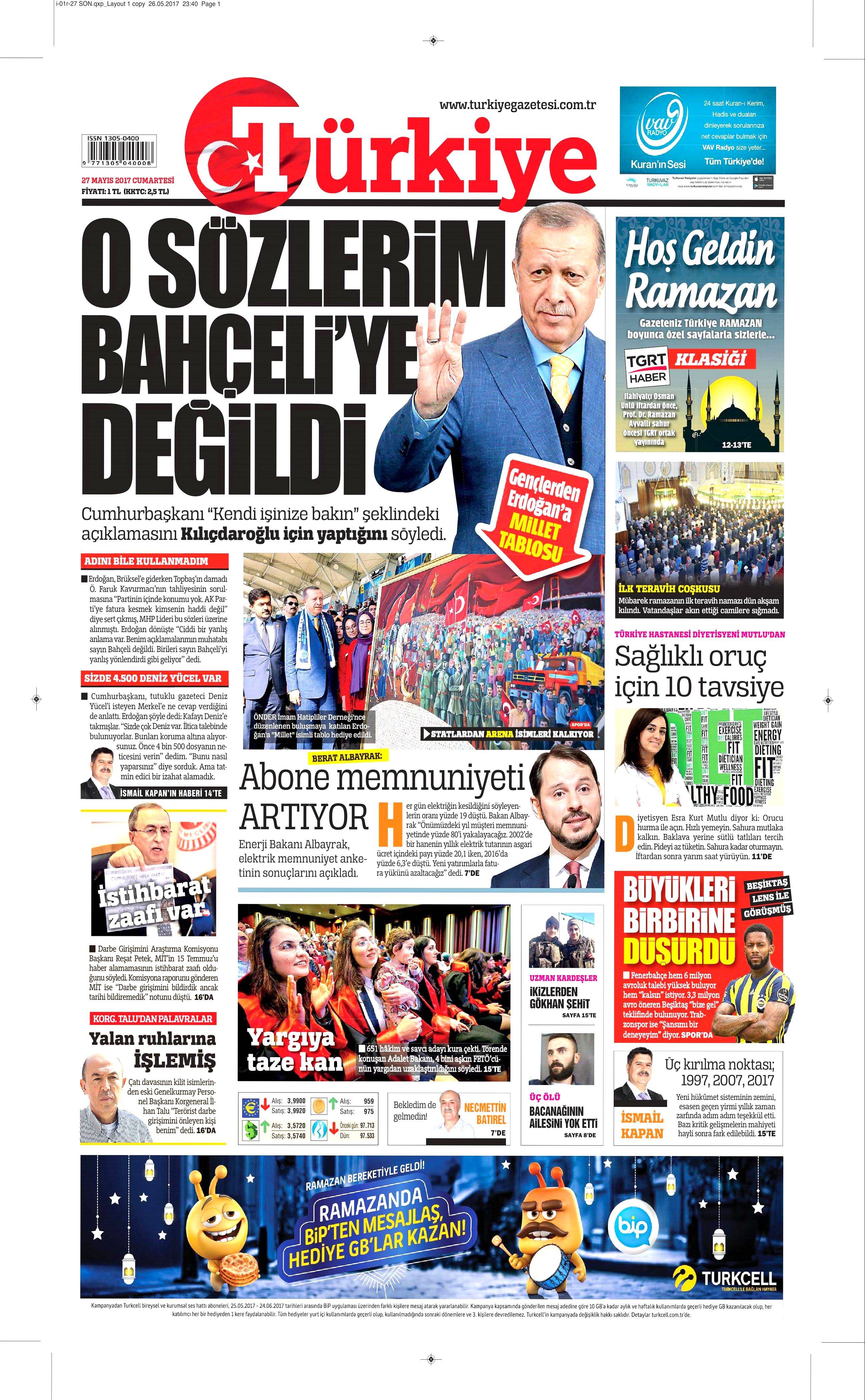 27 Mayıs 2017 Cumartesi gazete manşetleri - 20