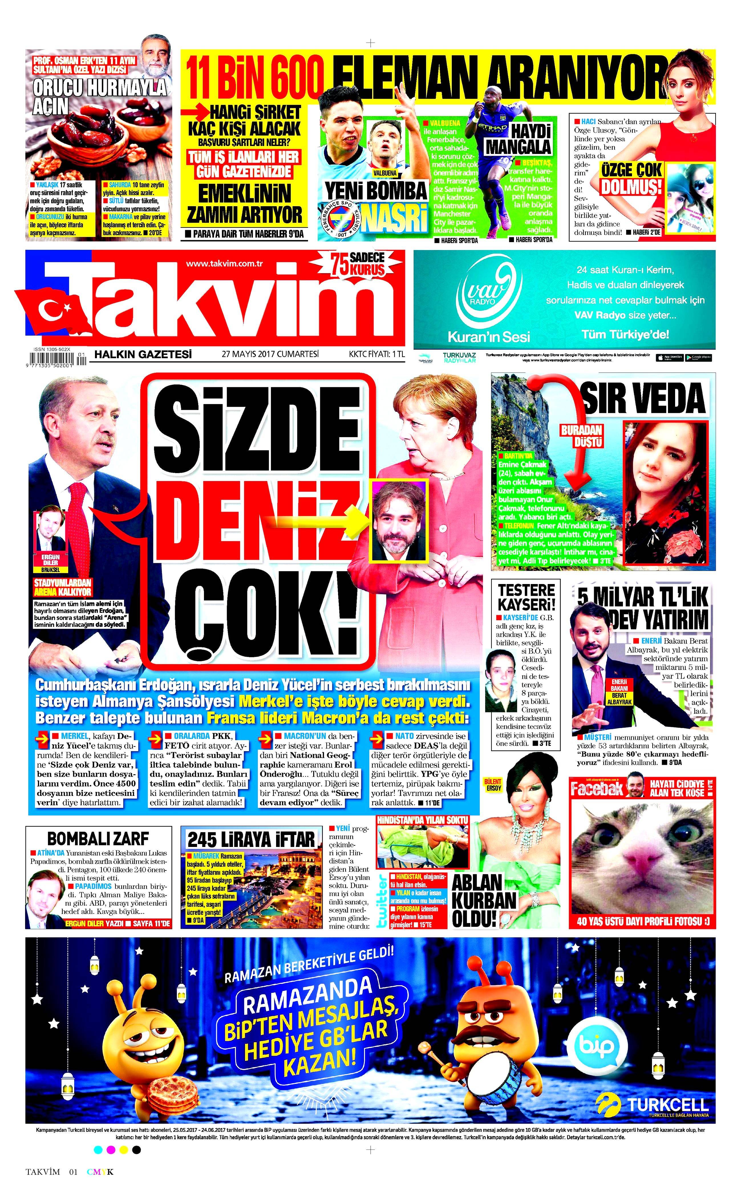 27 Mayıs 2017 Cumartesi gazete manşetleri - 21