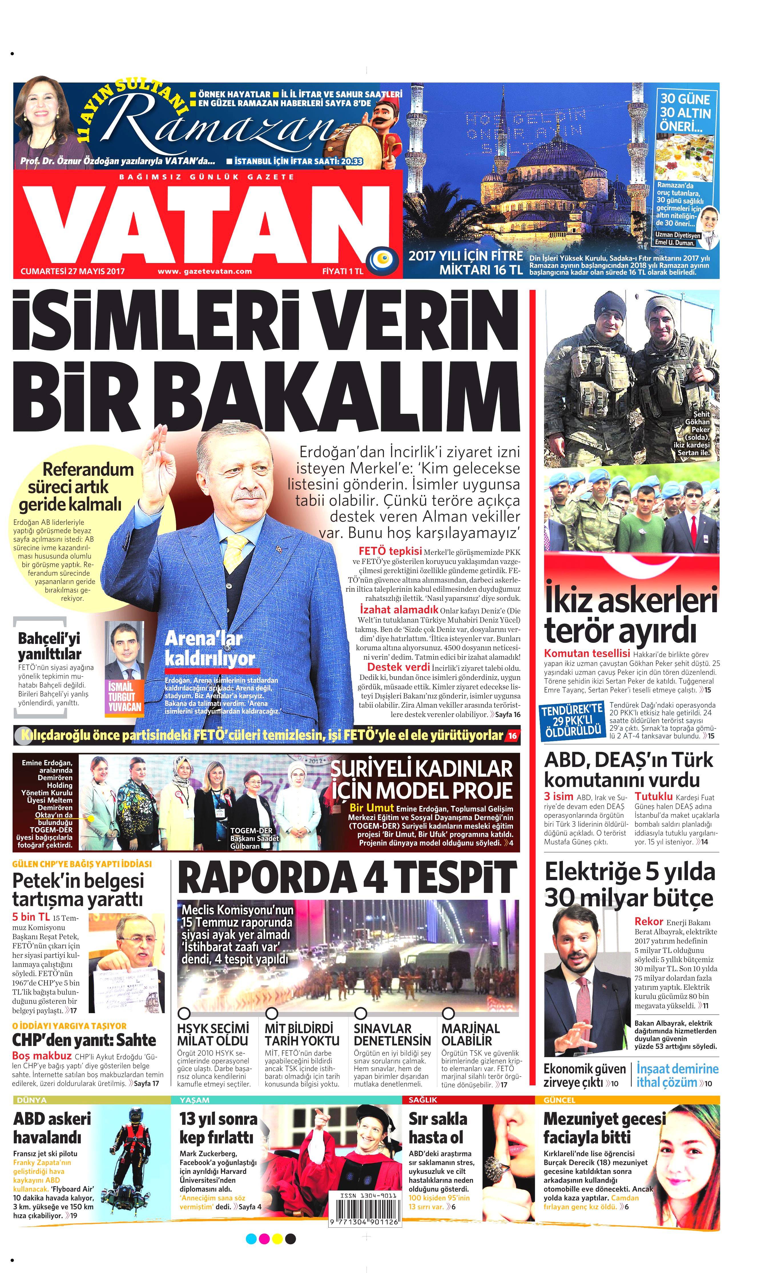 27 Mayıs 2017 Cumartesi gazete manşetleri - 22