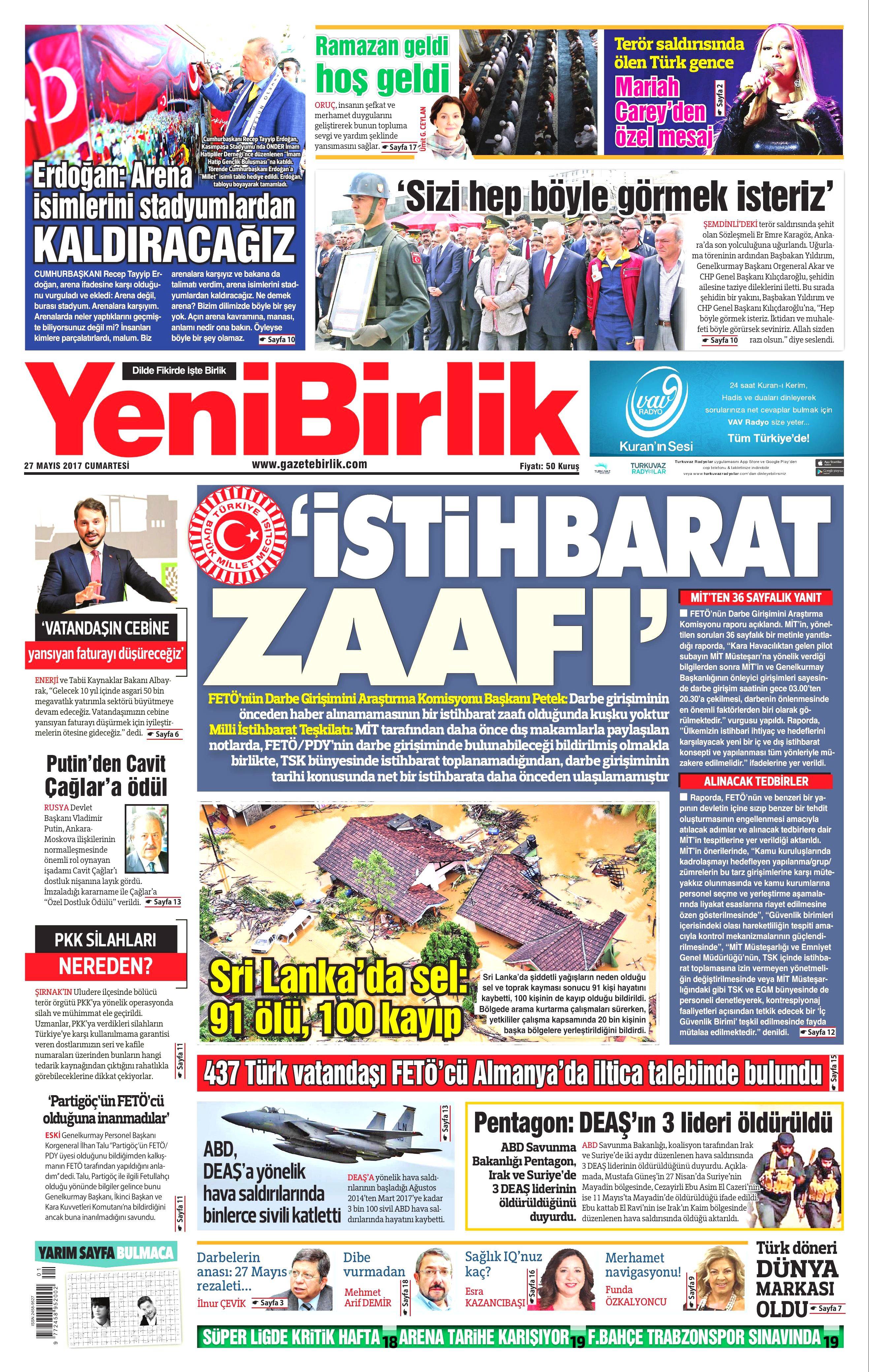 27 Mayıs 2017 Cumartesi gazete manşetleri - 24