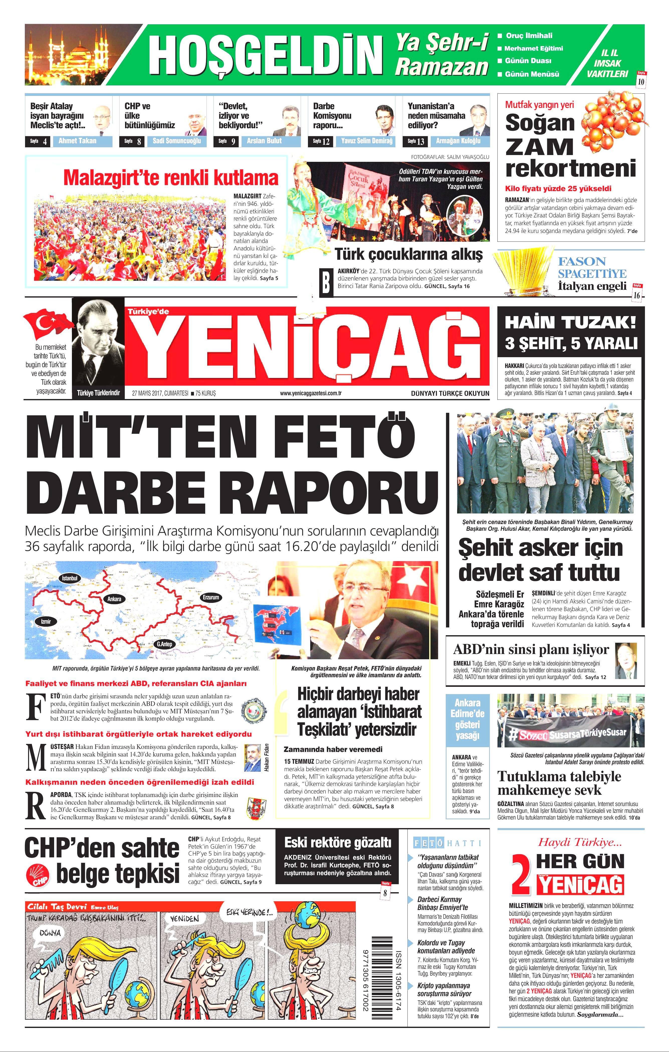 27 Mayıs 2017 Cumartesi gazete manşetleri - 25