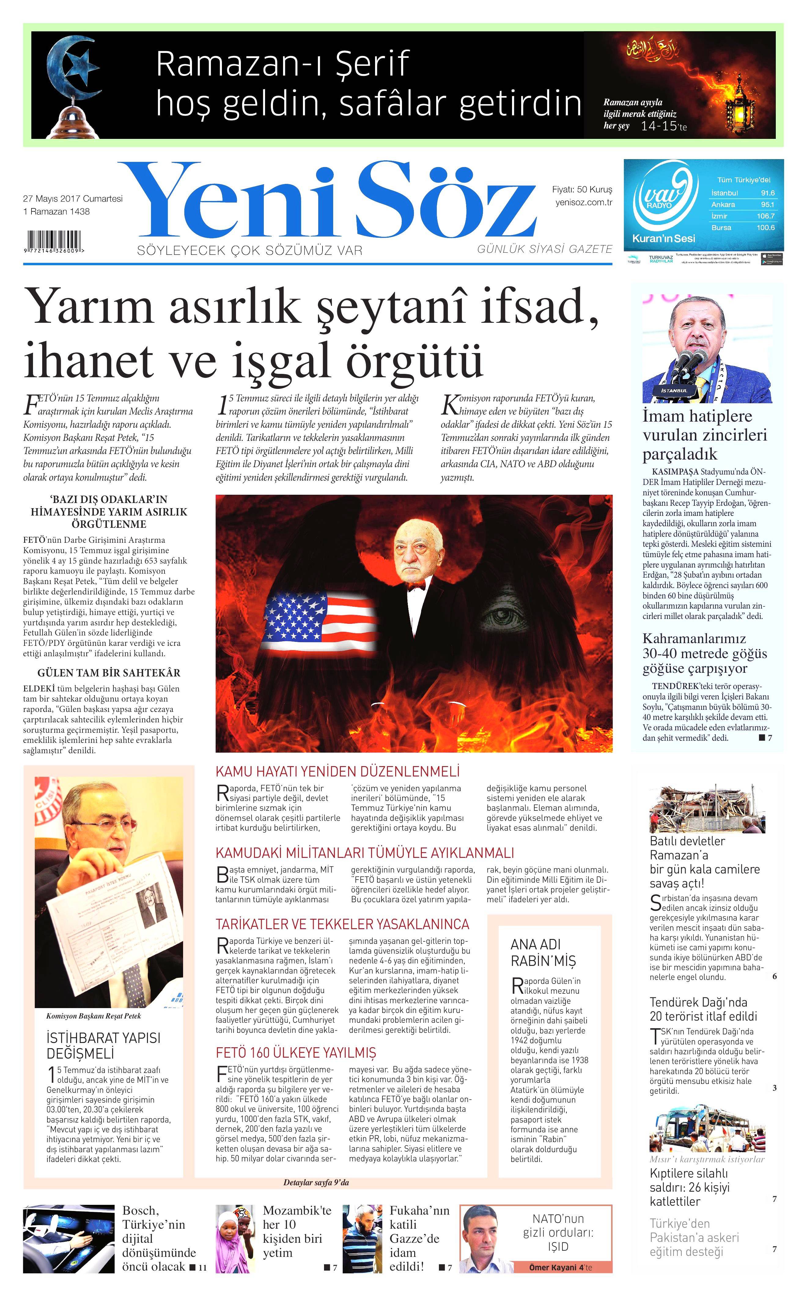 27 Mayıs 2017 Cumartesi gazete manşetleri - 27