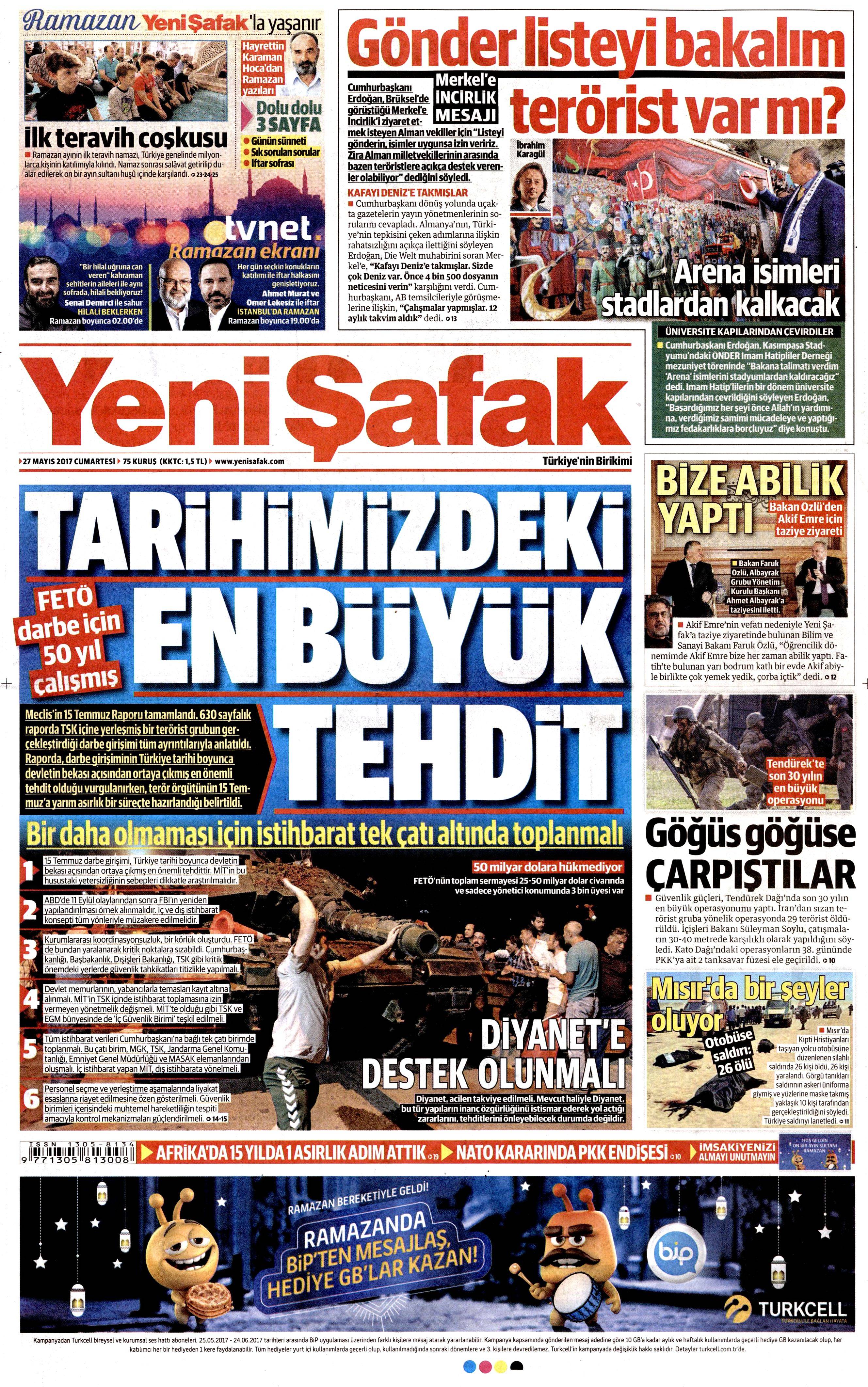 27 Mayıs 2017 Cumartesi gazete manşetleri - 28