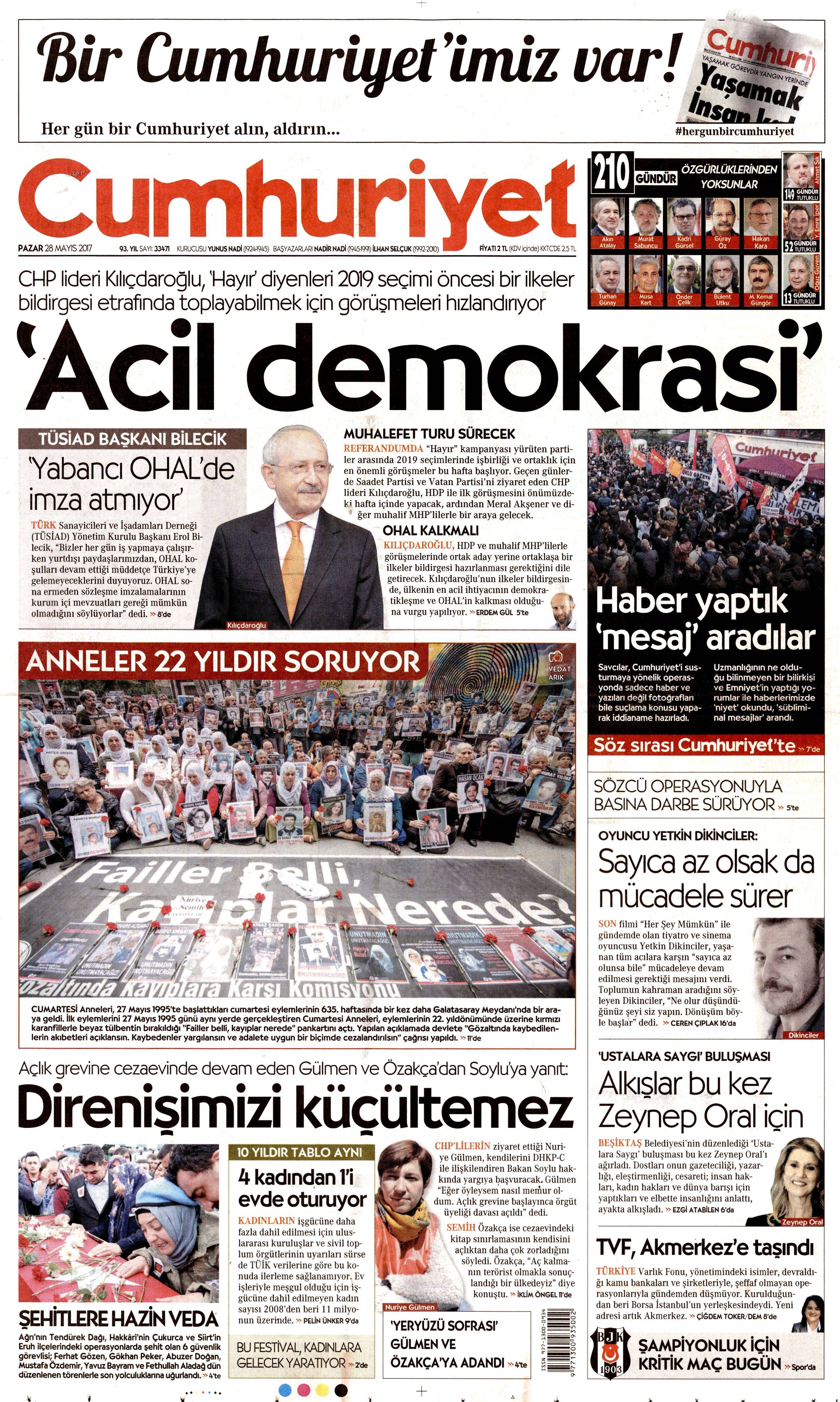 28 Mayıs 2017 Pazar gazete manşetleri - 5