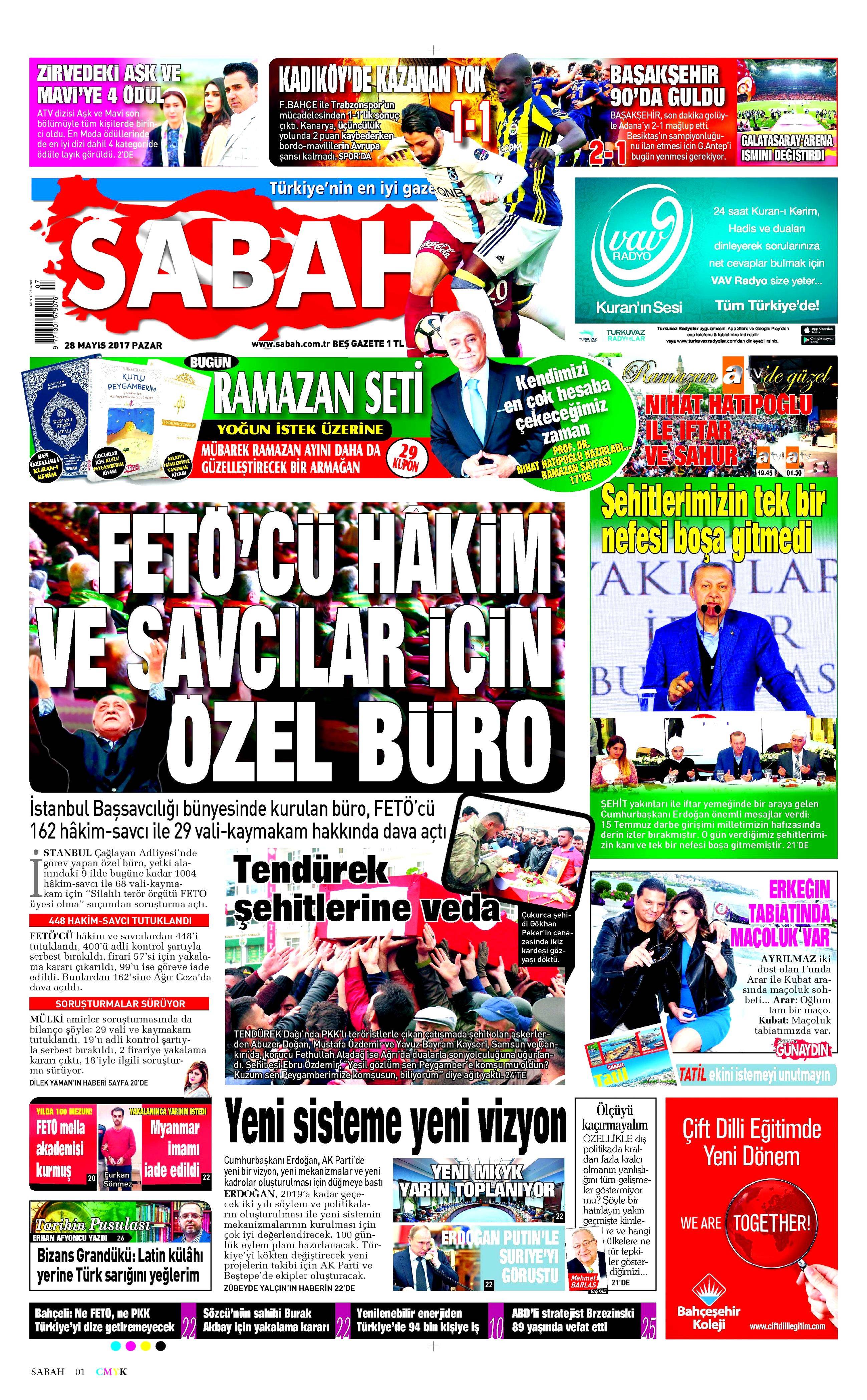 28 Mayıs 2017 Pazar gazete manşetleri - 18