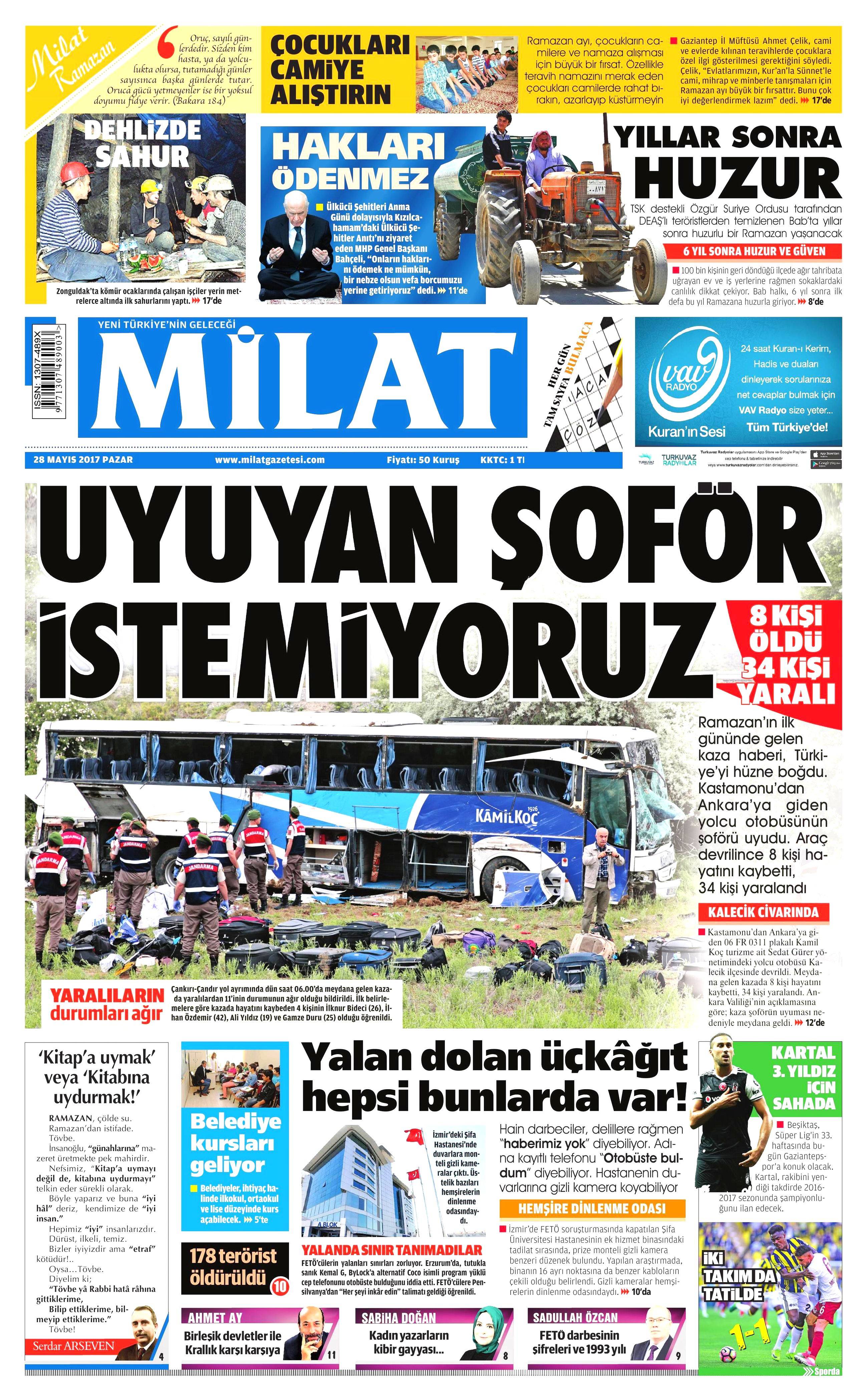 28 Mayıs 2017 Pazar gazete manşetleri - 13