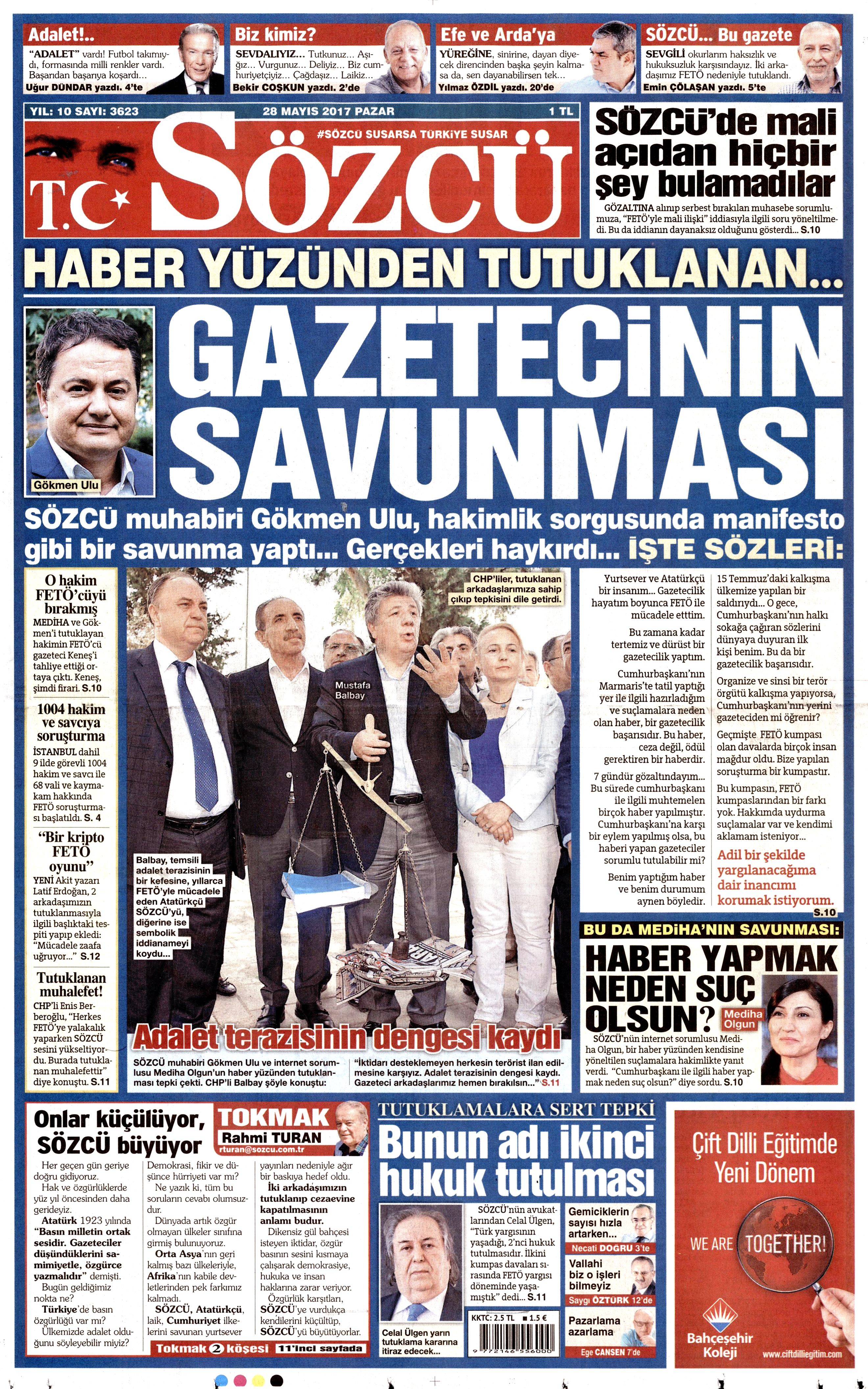 28 Mayıs 2017 Pazar gazete manşetleri - 20