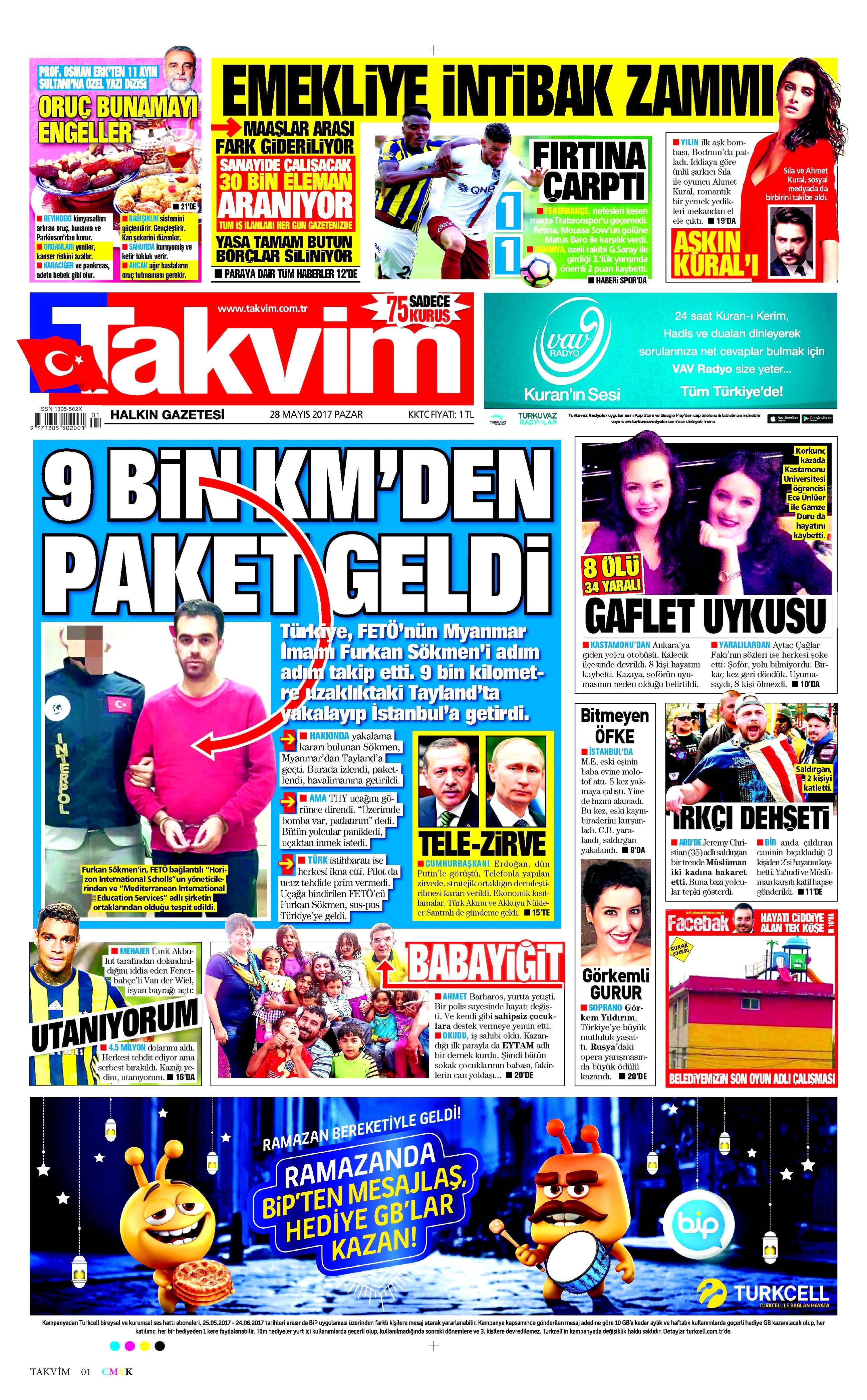 28 Mayıs 2017 Pazar gazete manşetleri - 21