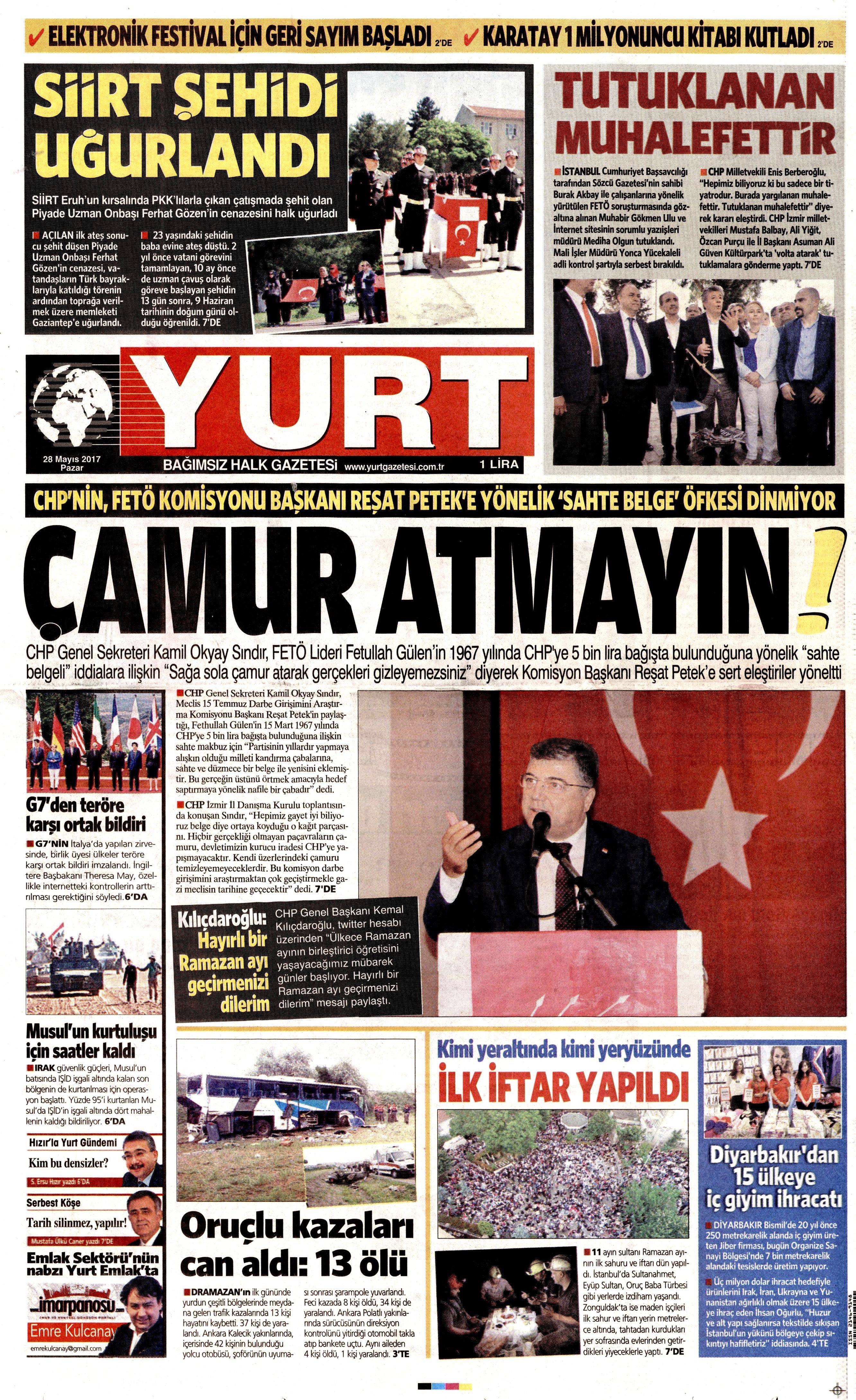 28 Mayıs 2017 Pazar gazete manşetleri - 30