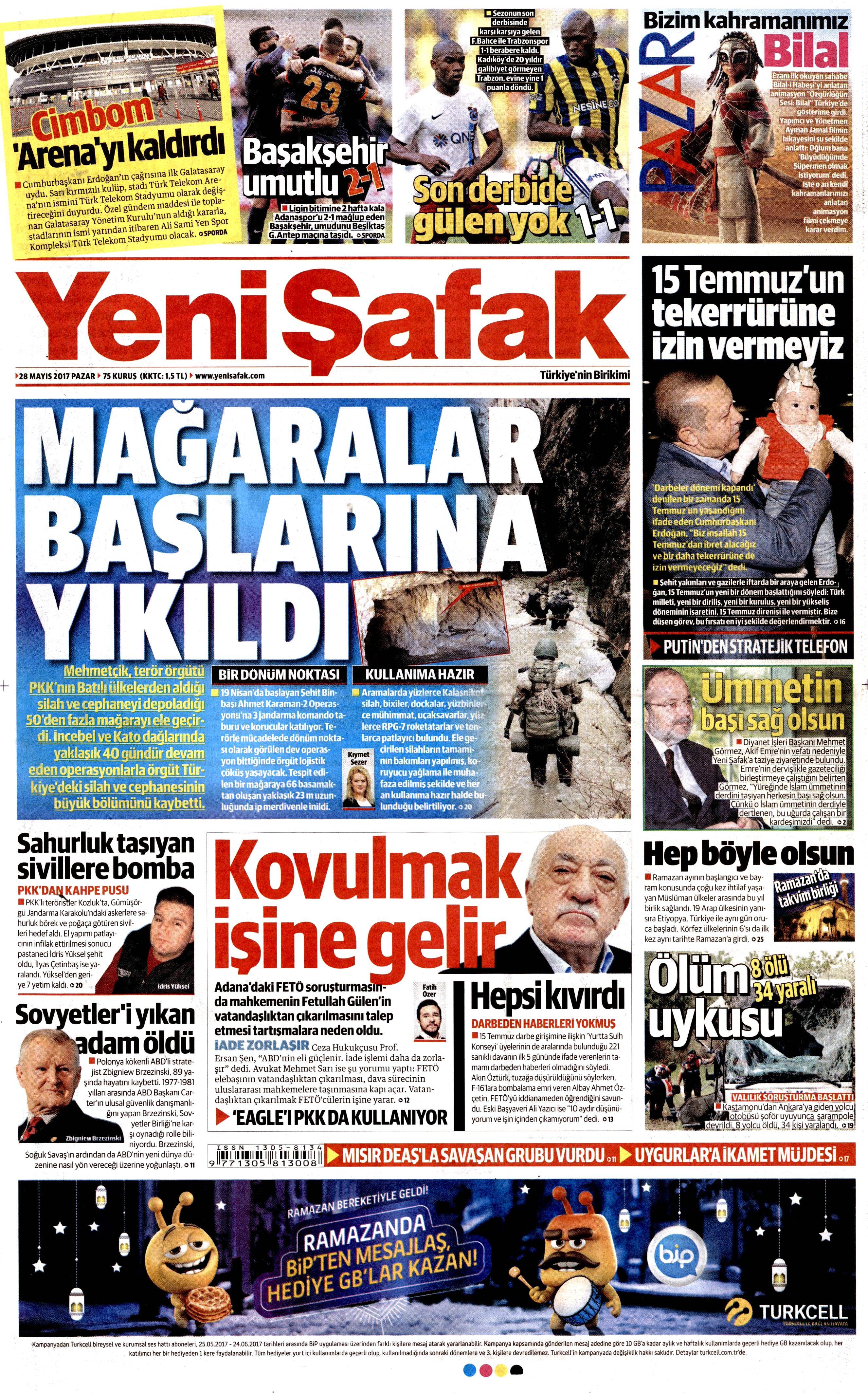 28 Mayıs 2017 Pazar gazete manşetleri - 29