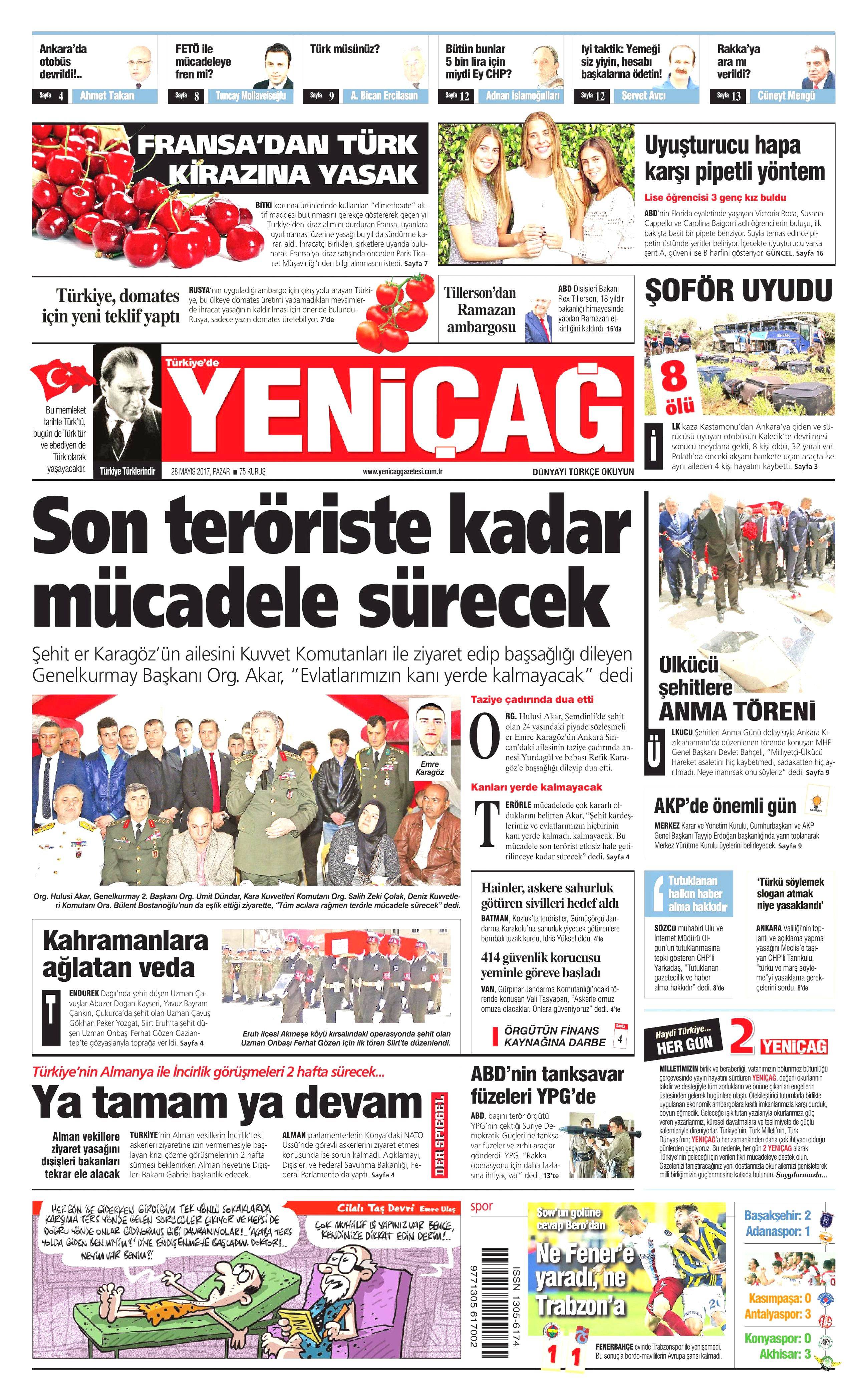 28 Mayıs 2017 Pazar gazete manşetleri - 26