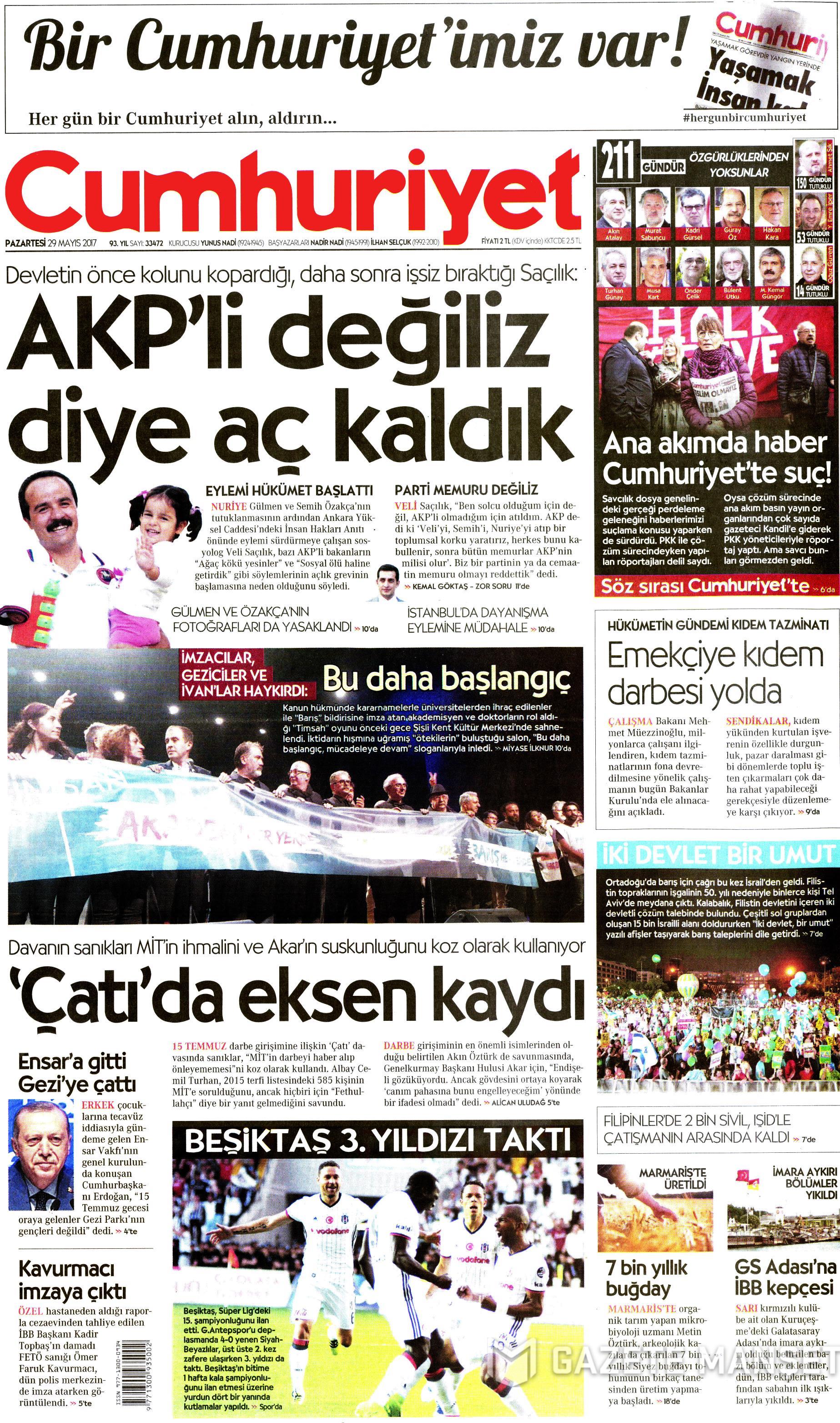 29 Mayıs 2017 Pazartesi gazete manşetleri - 5