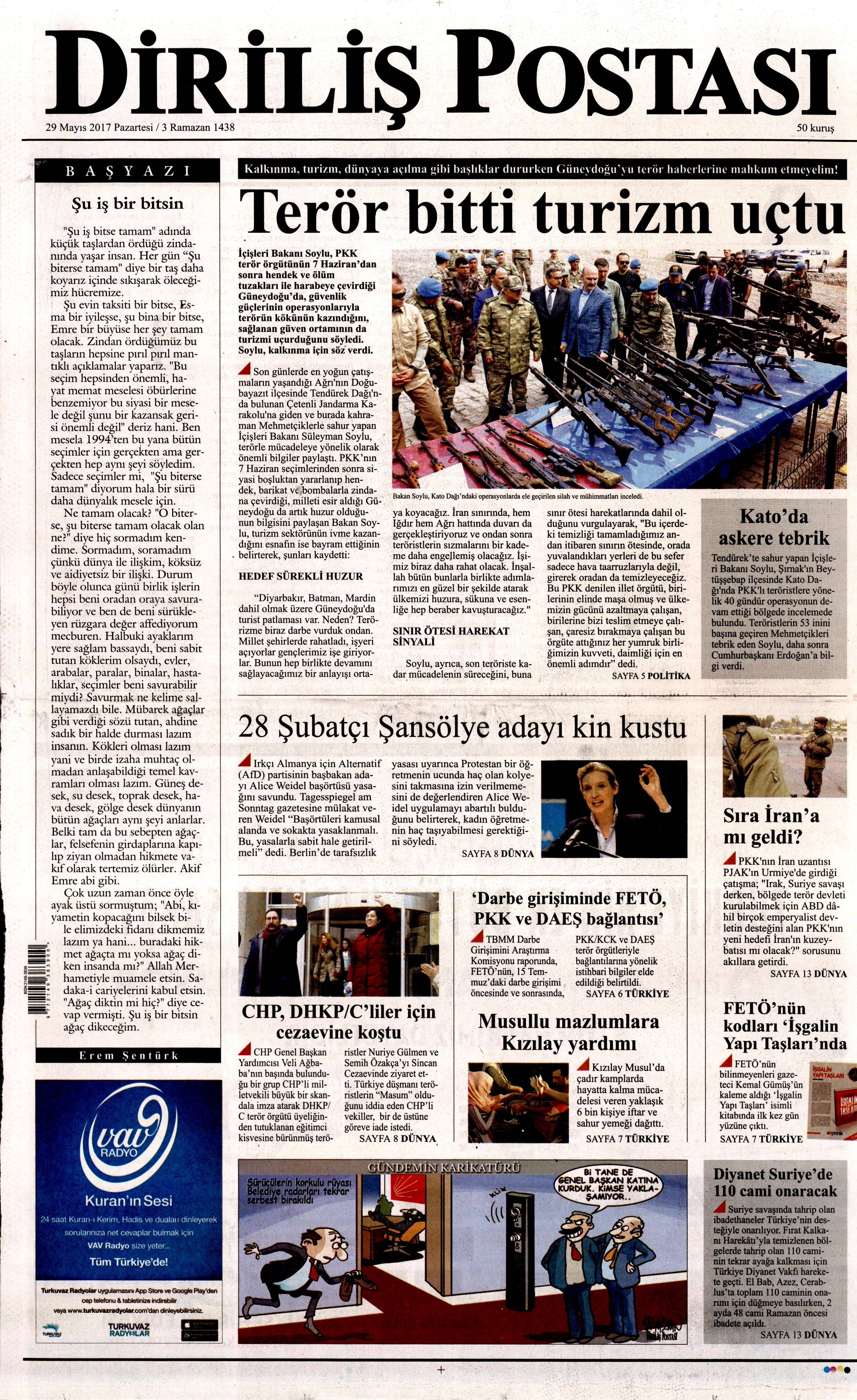 29 Mayıs 2017 Pazartesi gazete manşetleri - 6
