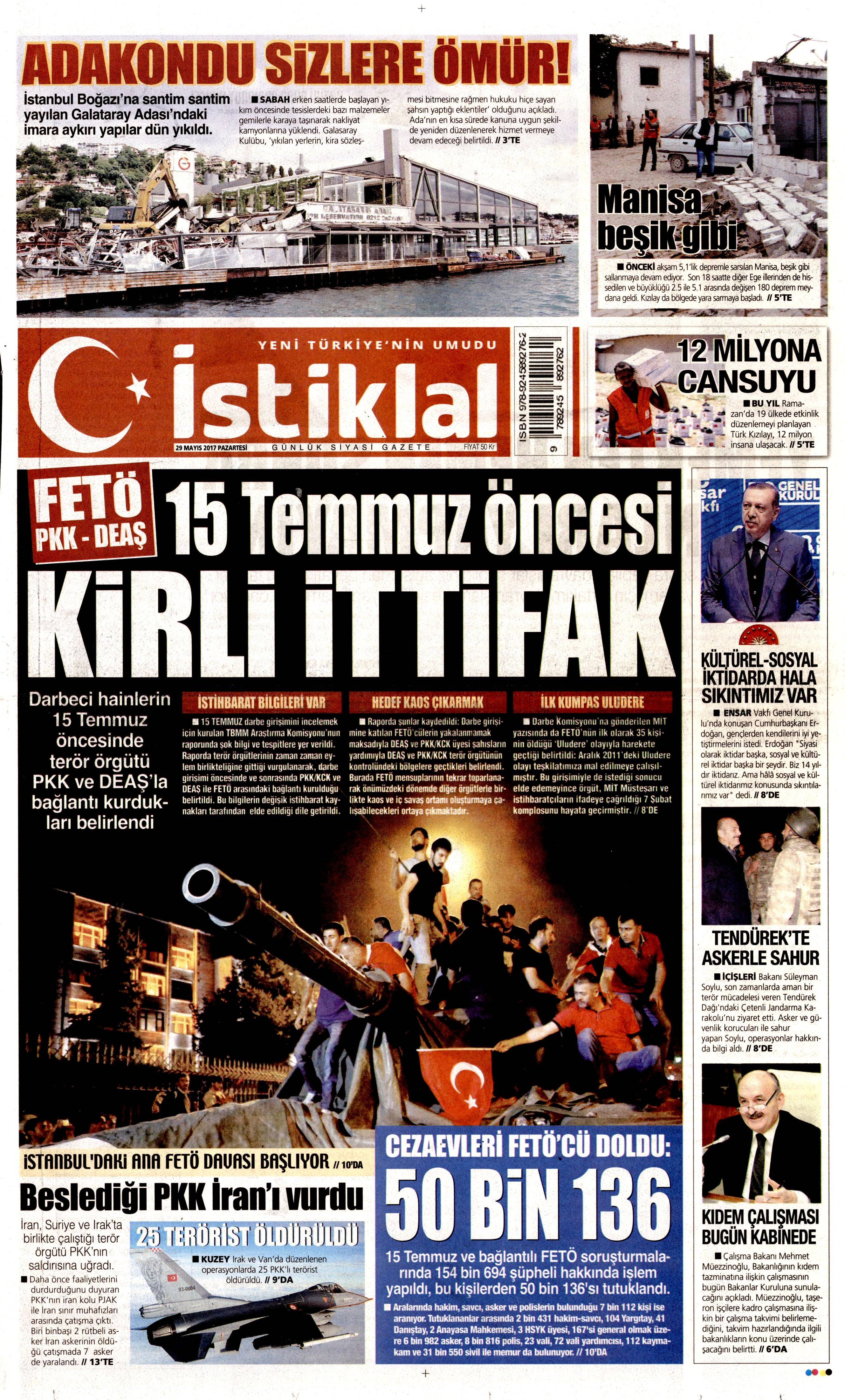 29 Mayıs 2017 Pazartesi gazete manşetleri - 12