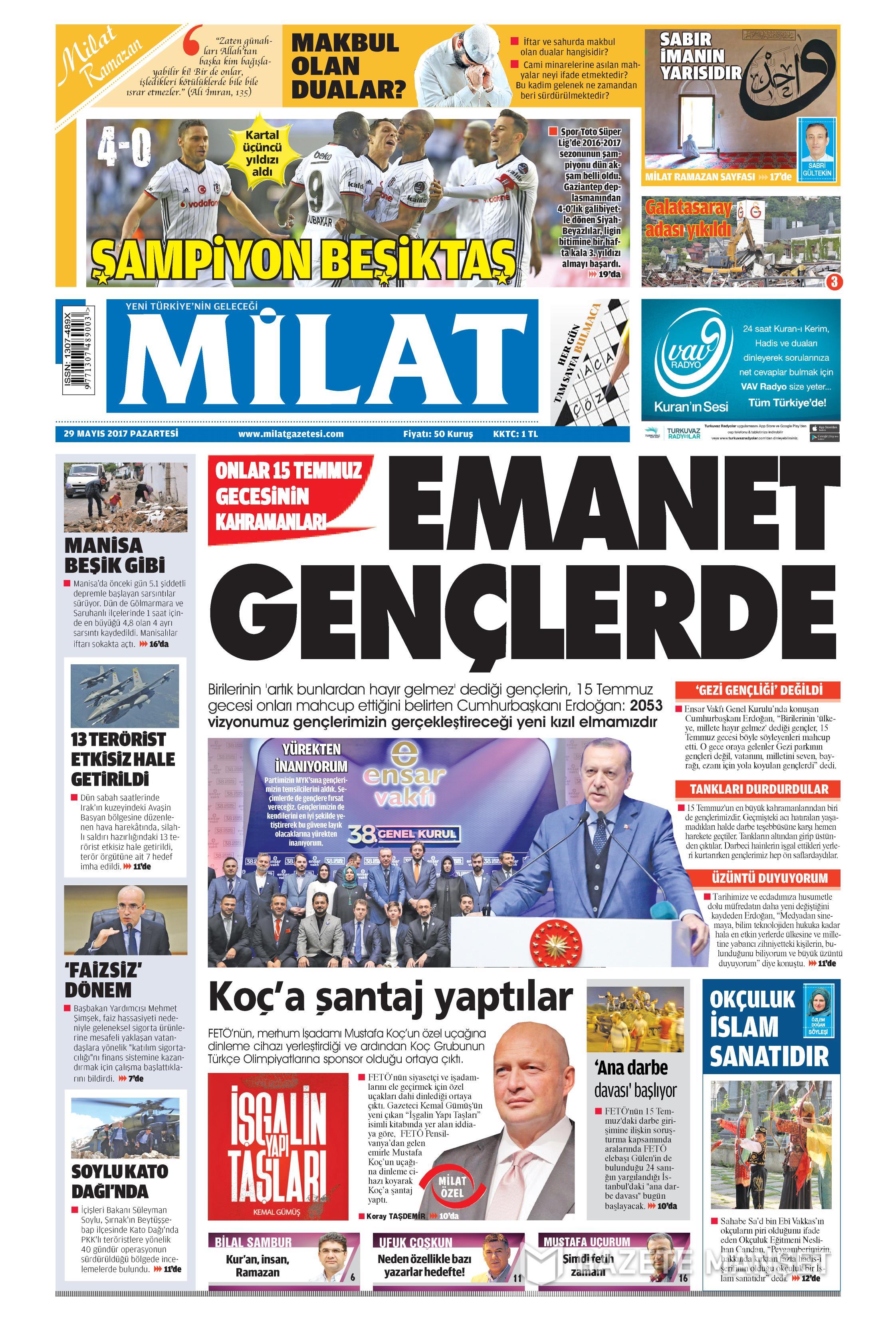 29 Mayıs 2017 Pazartesi gazete manşetleri - 14