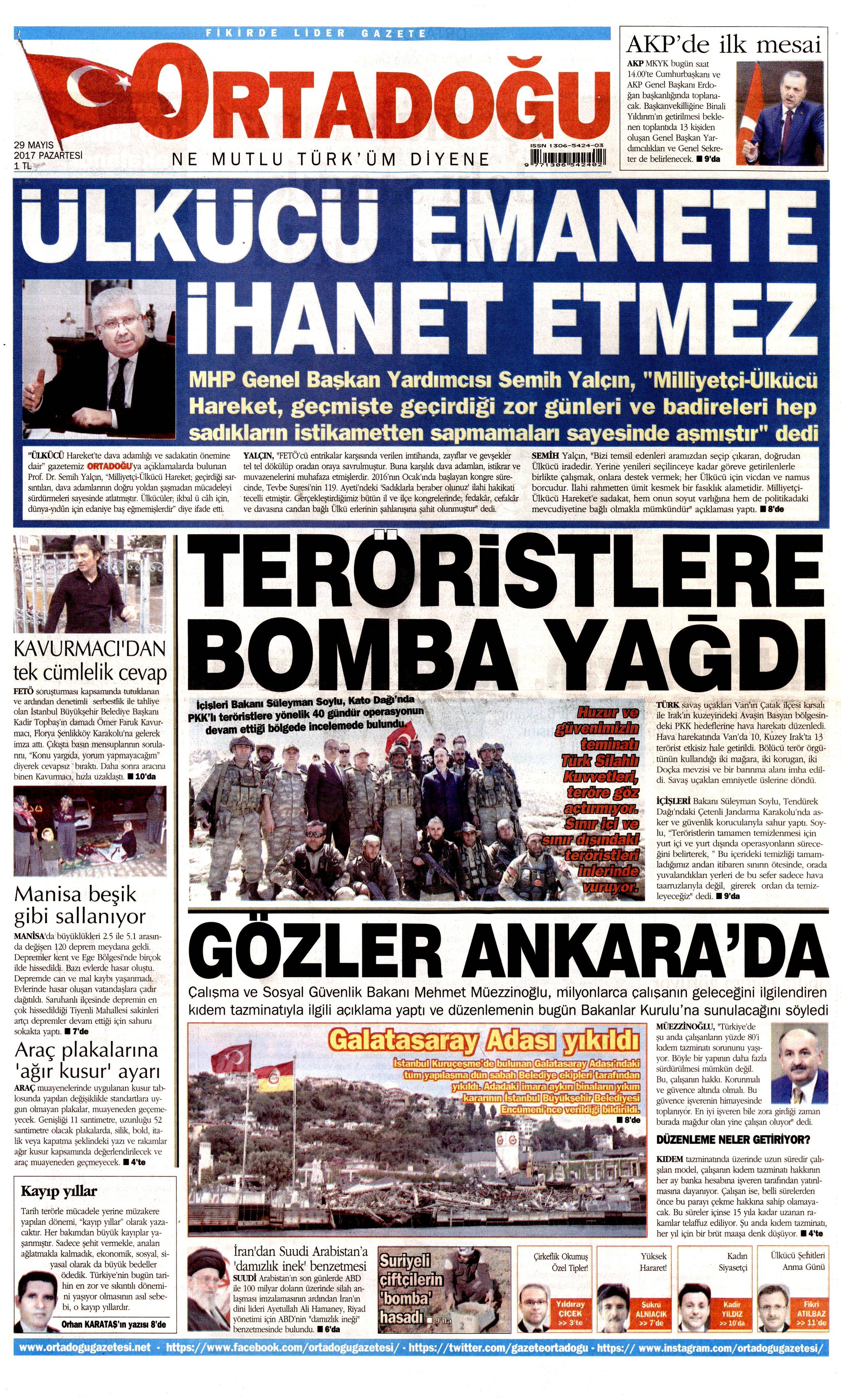 29 Mayıs 2017 Pazartesi gazete manşetleri - 17