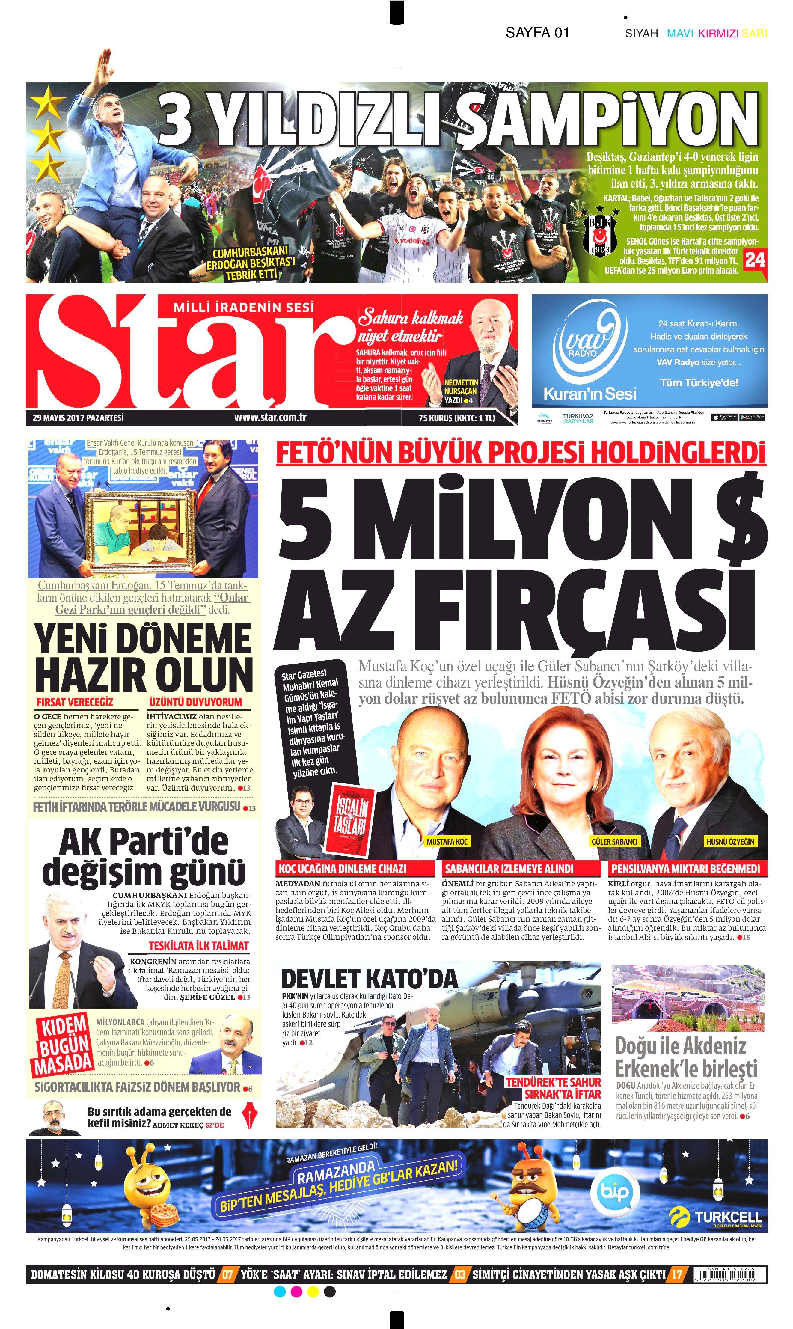 29 Mayıs 2017 Pazartesi gazete manşetleri - 21