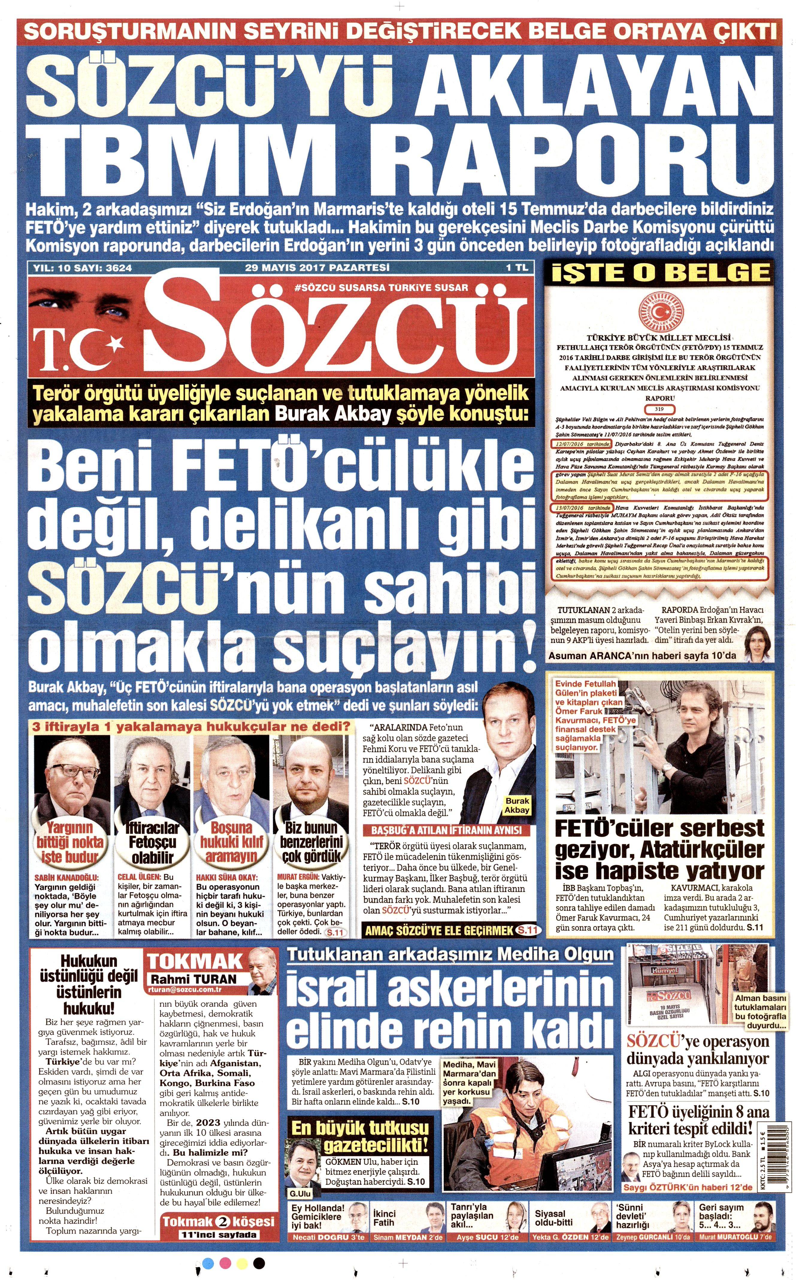 29 Mayıs 2017 Pazartesi gazete manşetleri - 20