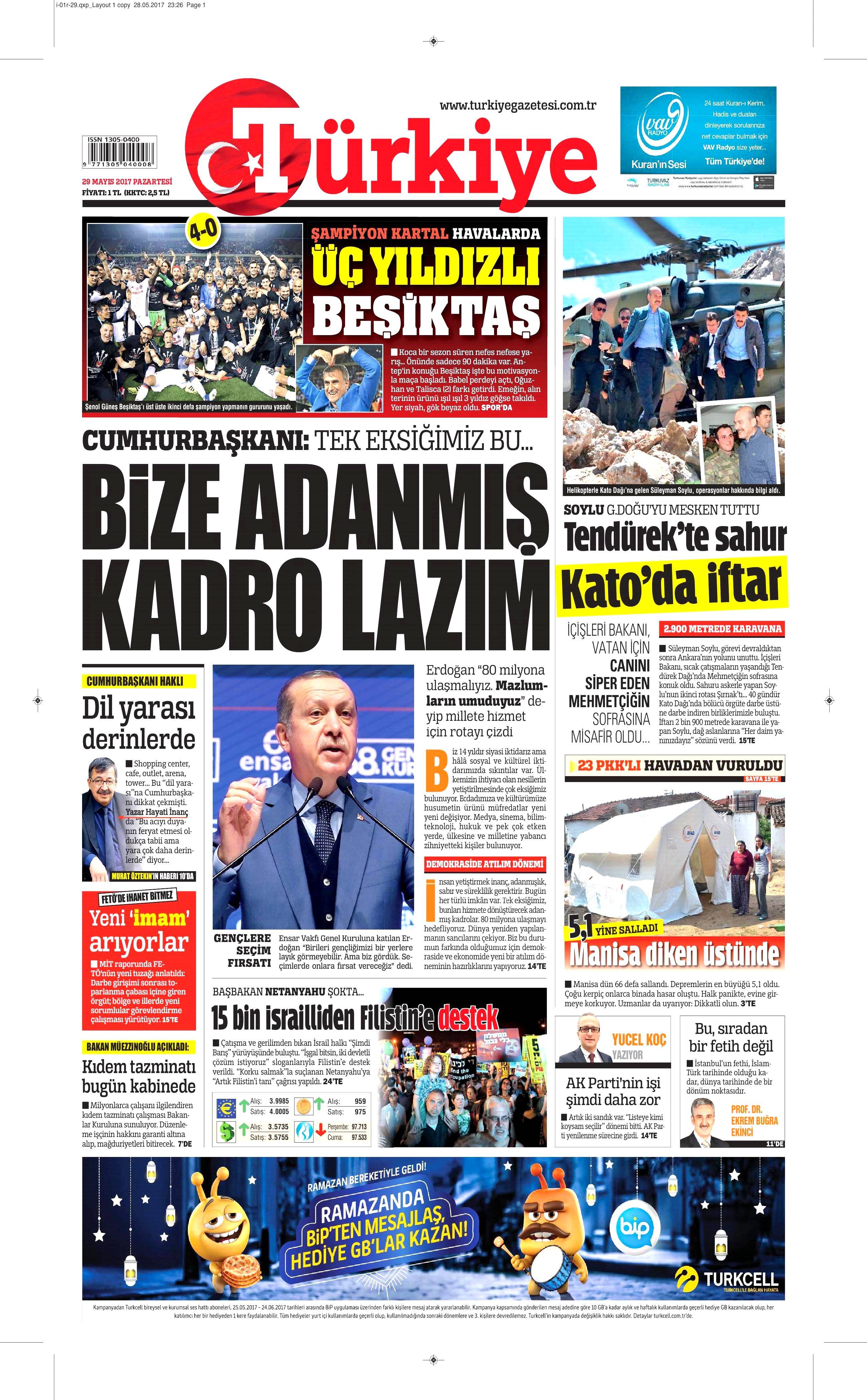 29 Mayıs 2017 Pazartesi gazete manşetleri - 23