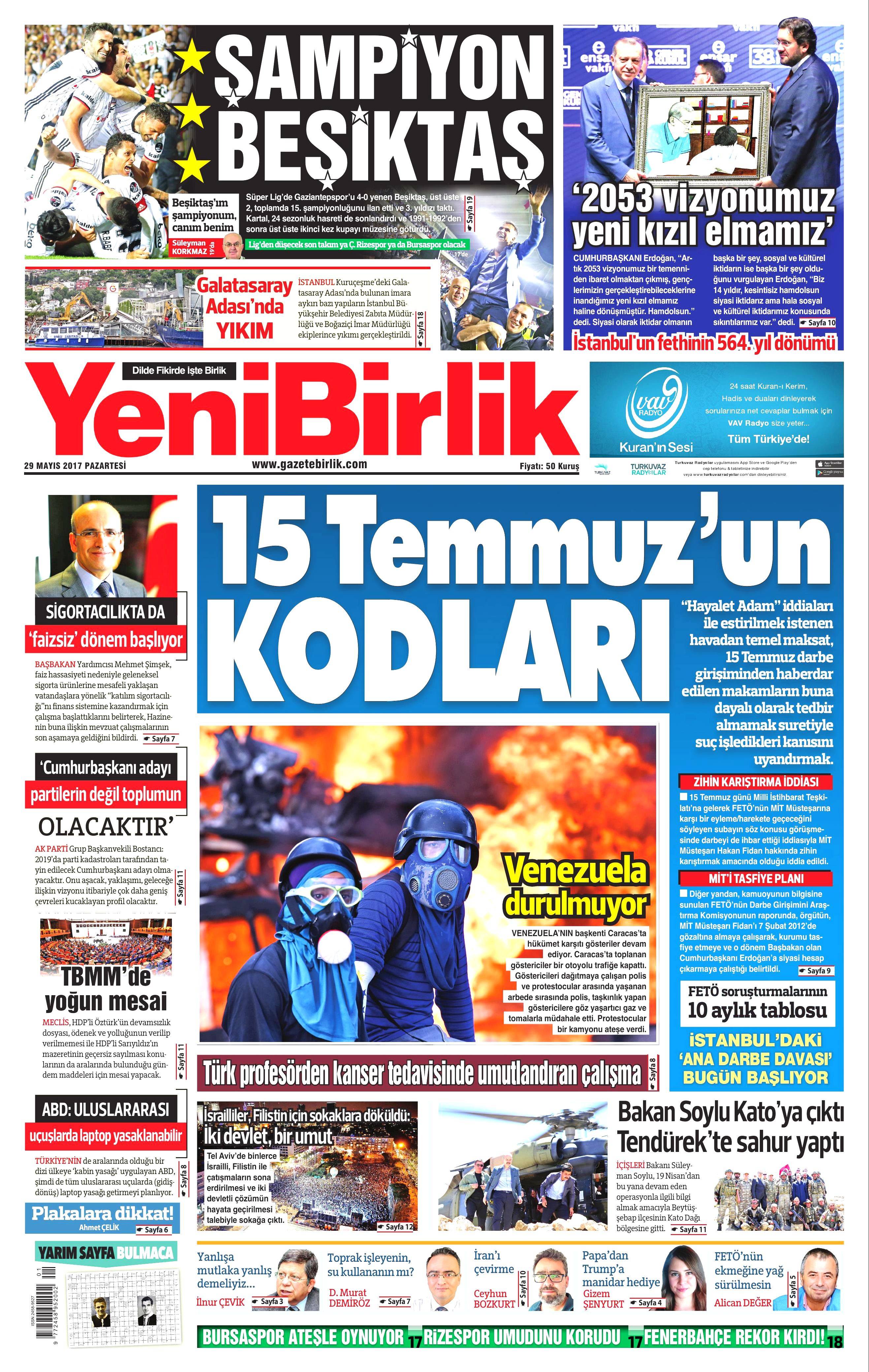29 Mayıs 2017 Pazartesi gazete manşetleri - 26