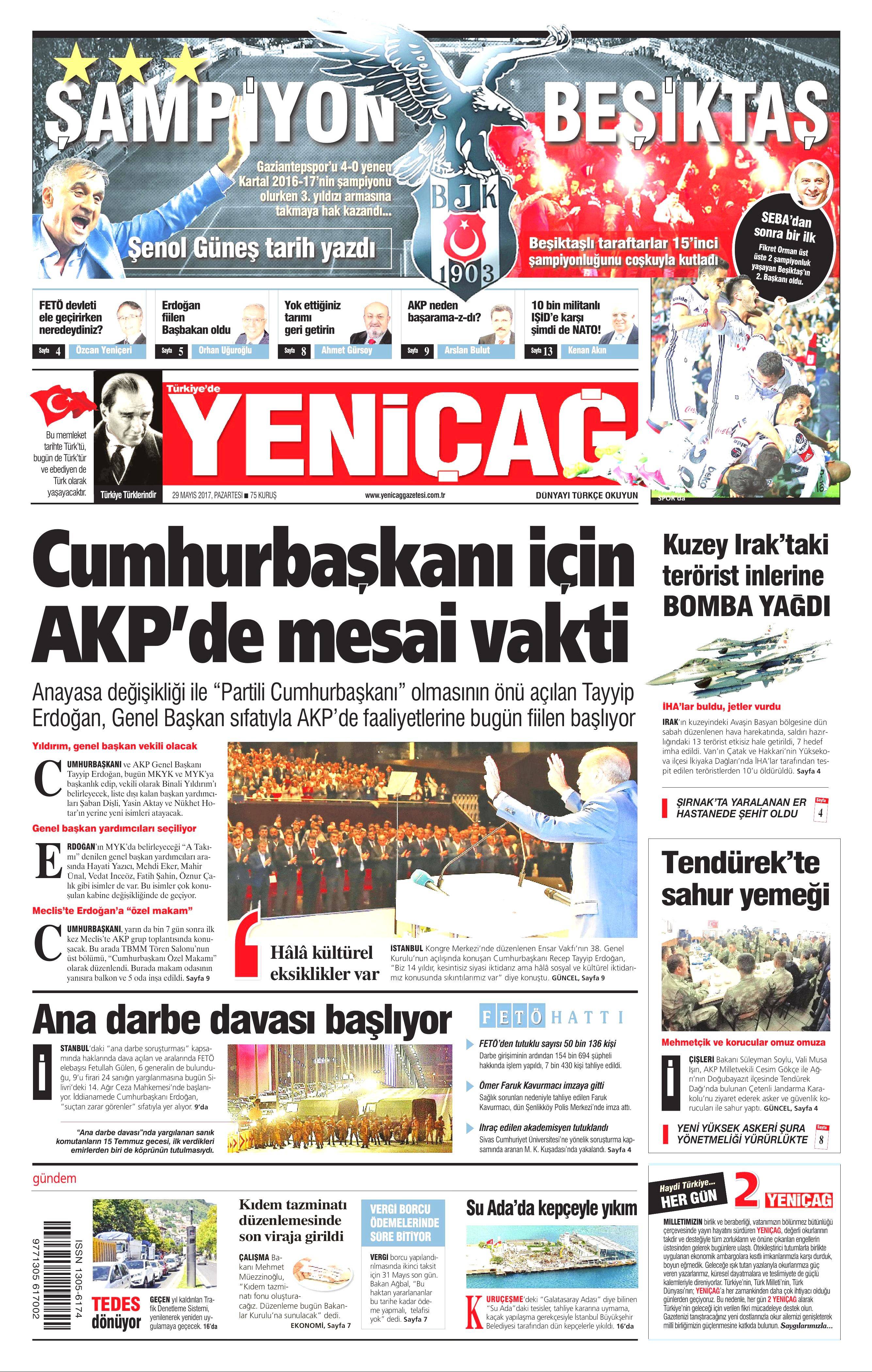 29 Mayıs 2017 Pazartesi gazete manşetleri - 27
