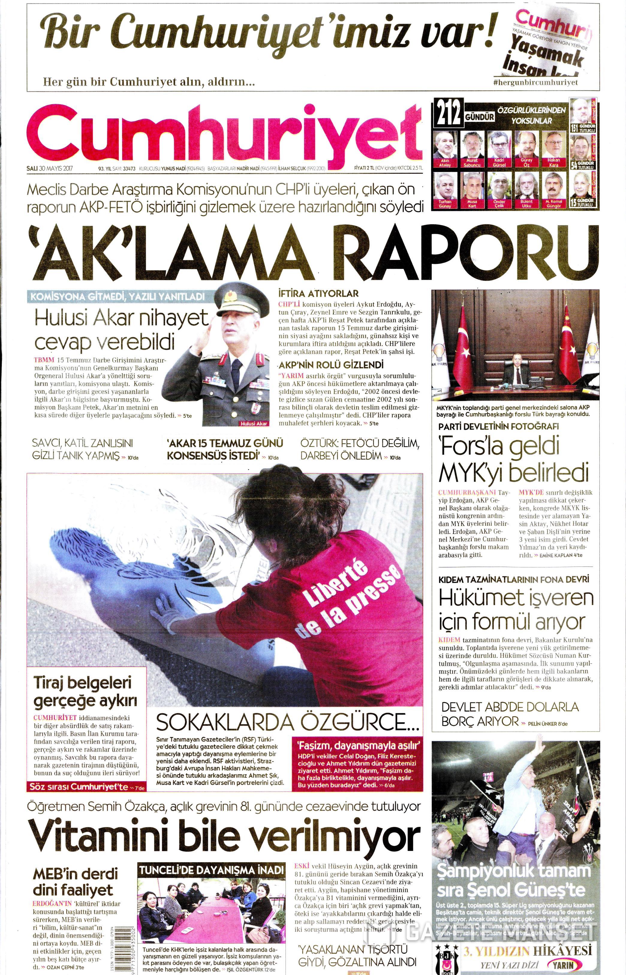 30 Mayıs 2017 Salı gazete manşetleri - 6