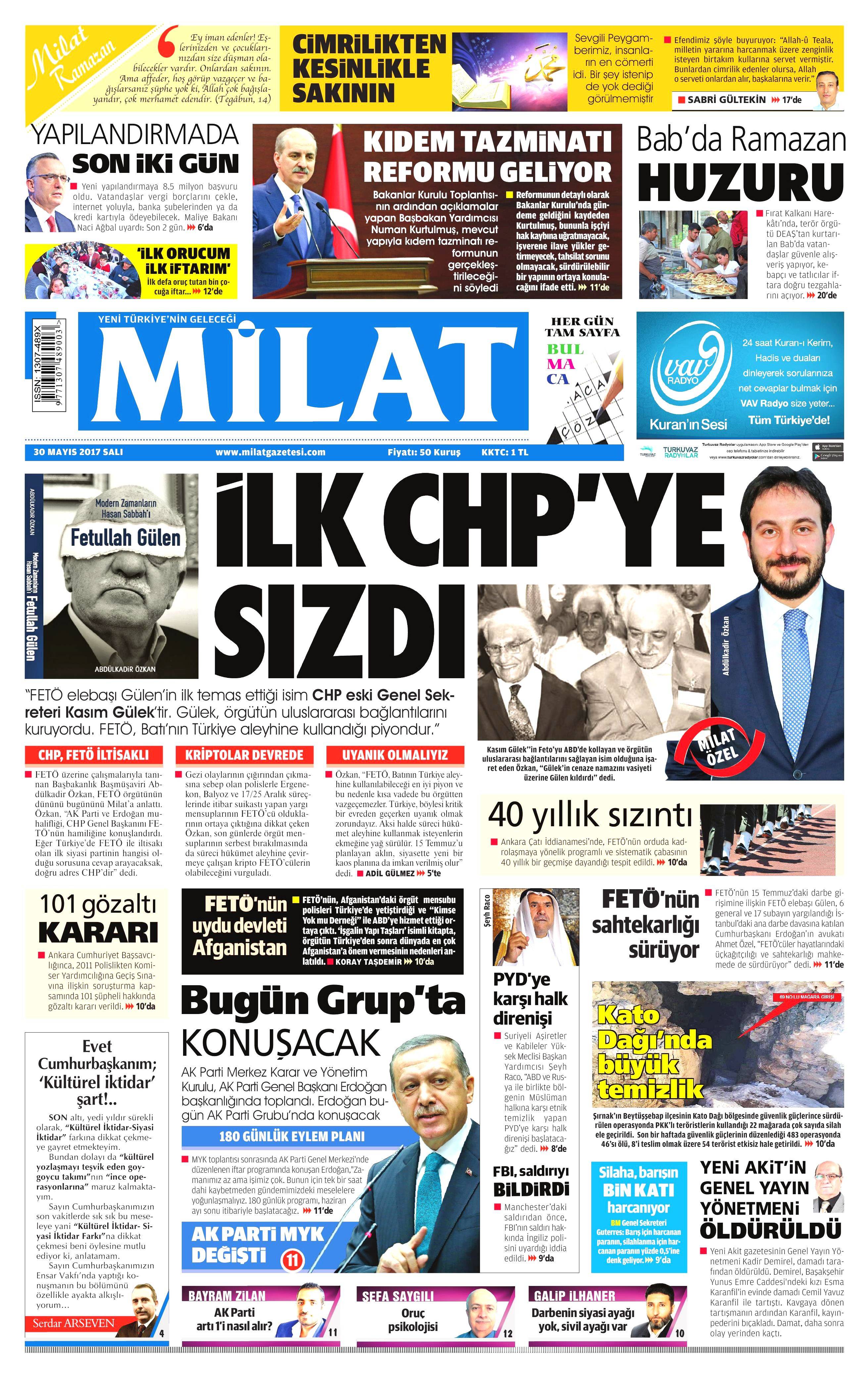 30 Mayıs 2017 Salı gazete manşetleri - 13
