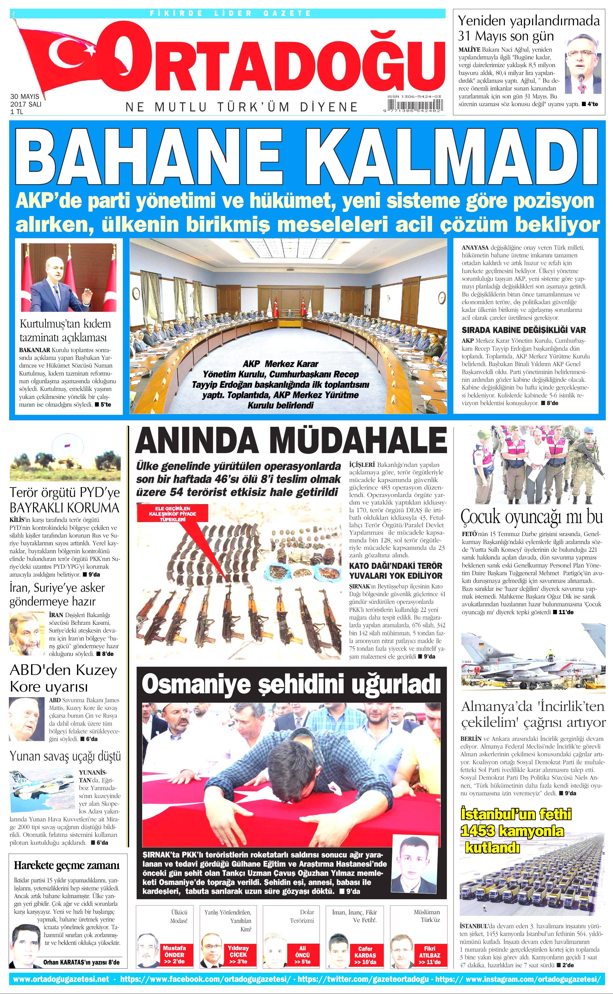 30 Mayıs 2017 Salı gazete manşetleri - 16
