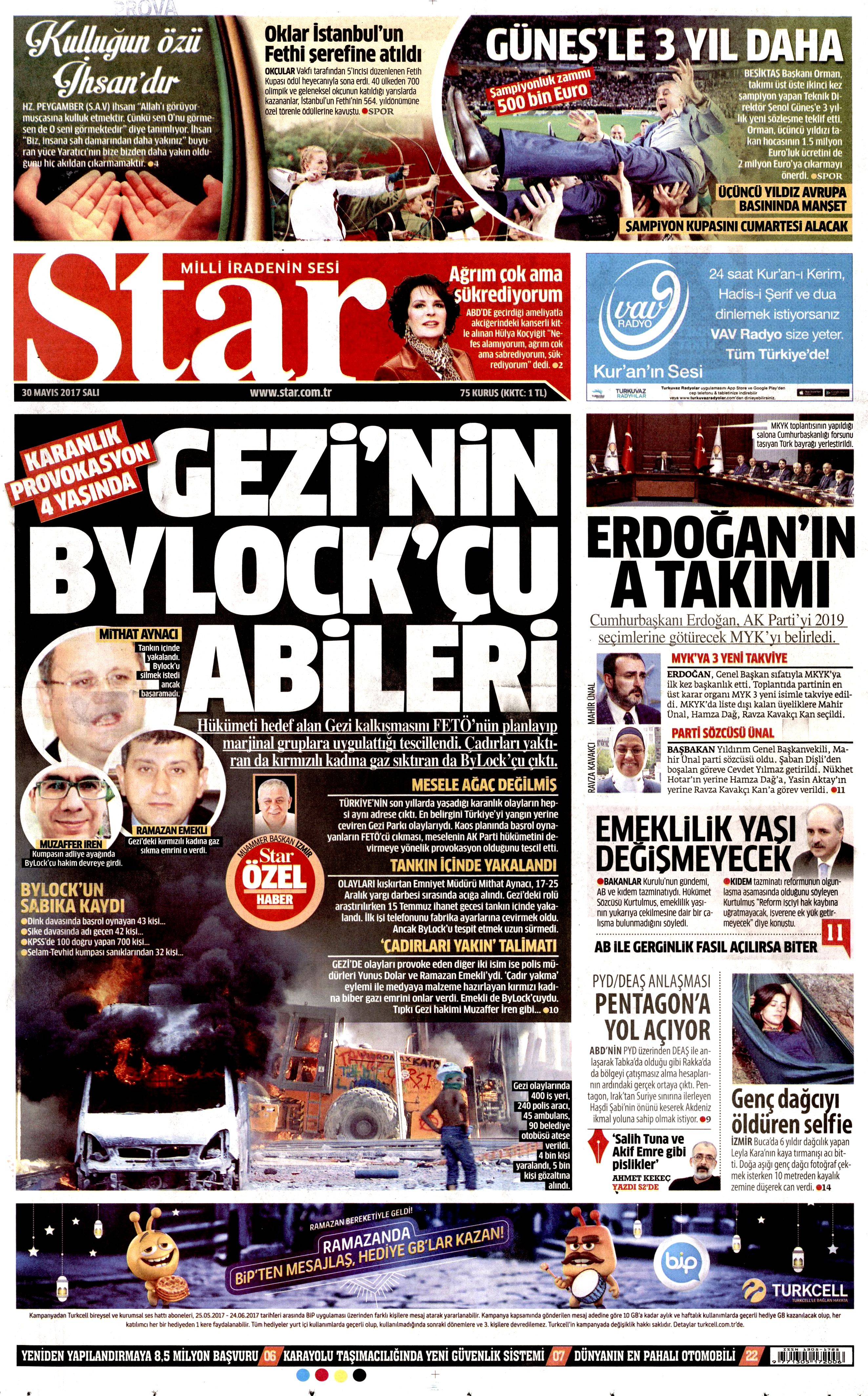 30 Mayıs 2017 Salı gazete manşetleri - 20