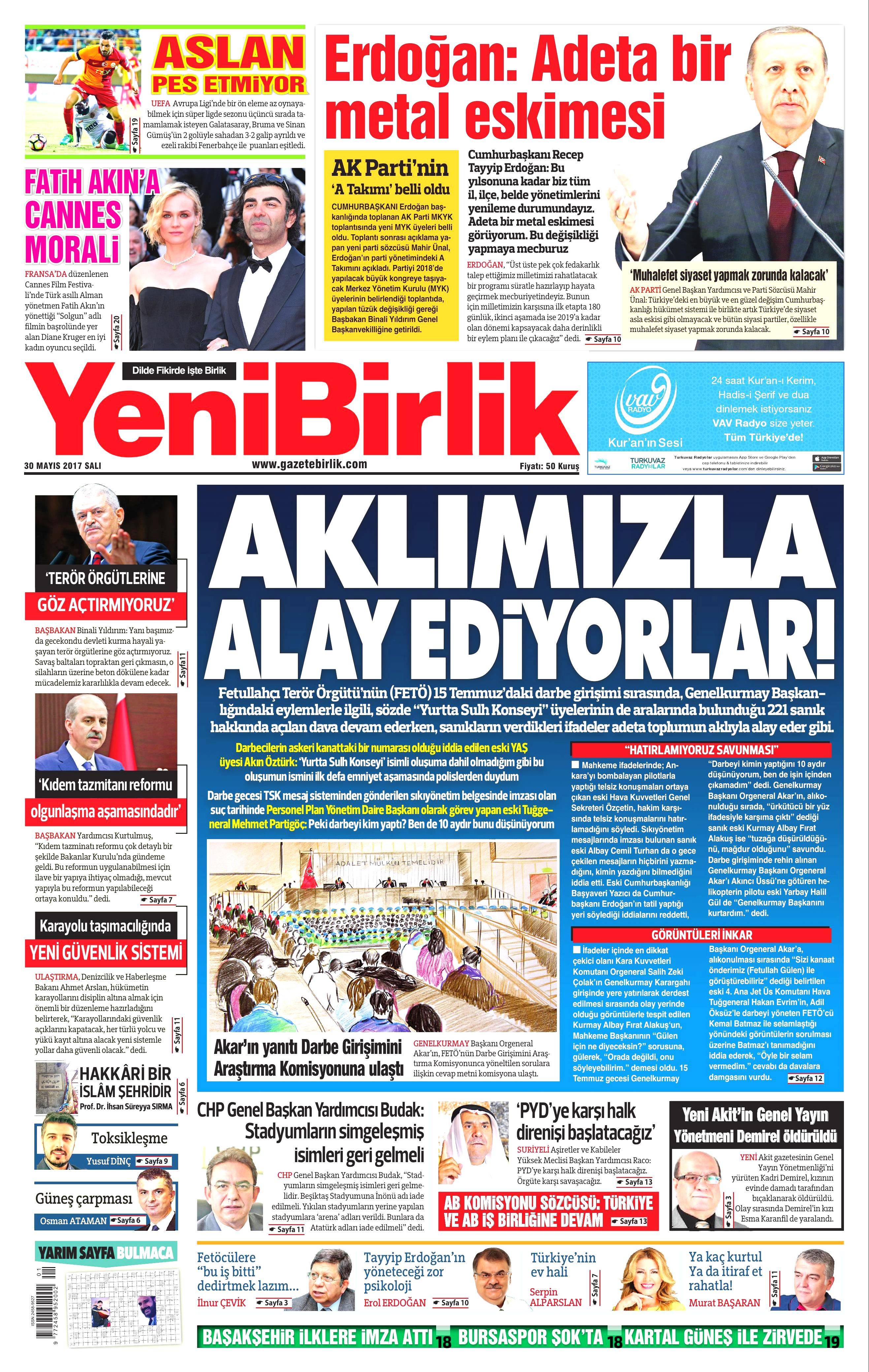 30 Mayıs 2017 Salı gazete manşetleri - 25